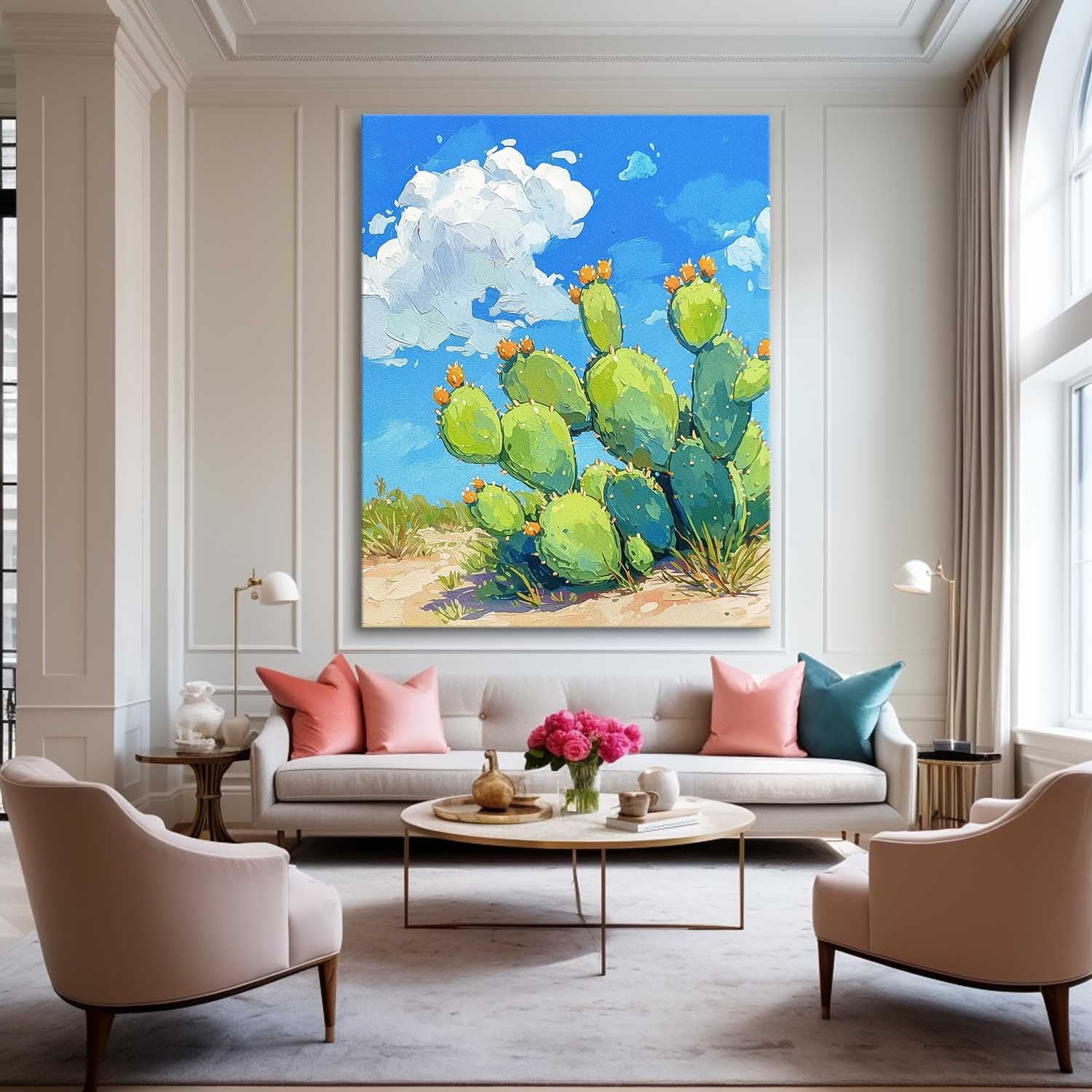Bright Landscape Texture Large Cute Cactus Painting On Canvas Abstract Scenery Oil Painting For Living Room