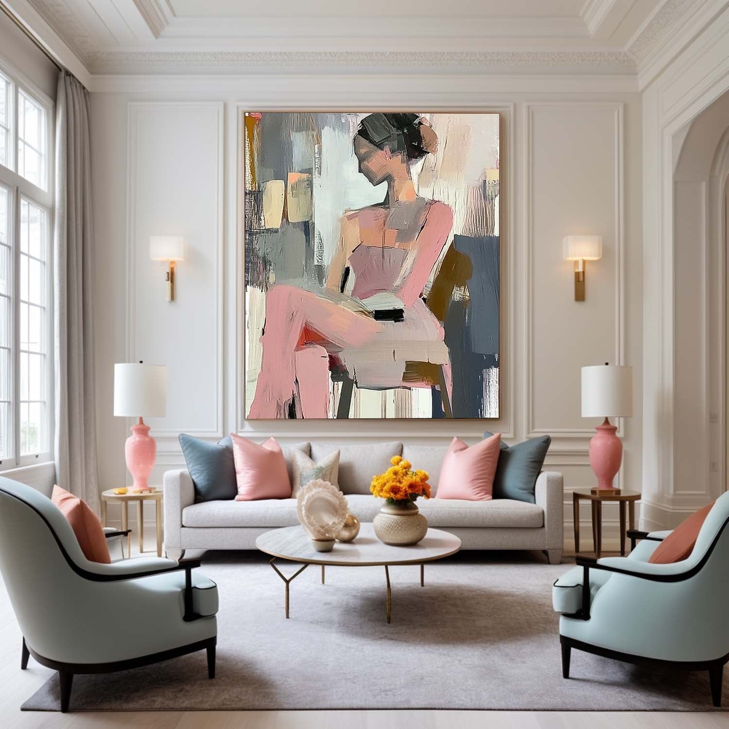 Faceless Artwork Large Girl Painting Abstract Lady Painting Original Wall Art Framed For Living Room