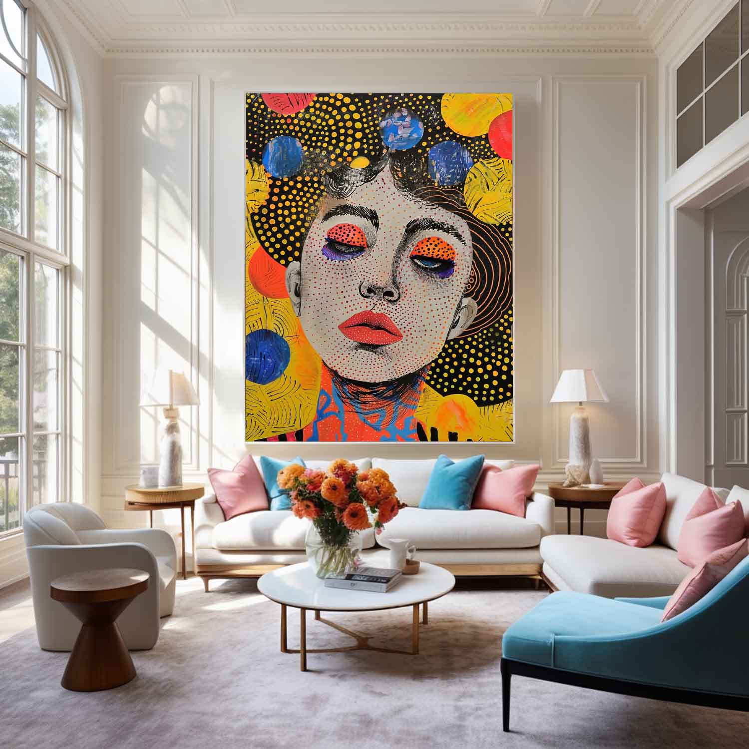 Minimalism Colorful Abstract Boho Artwork Large Figure Painting Original Gold Women Face Wall Art Gift