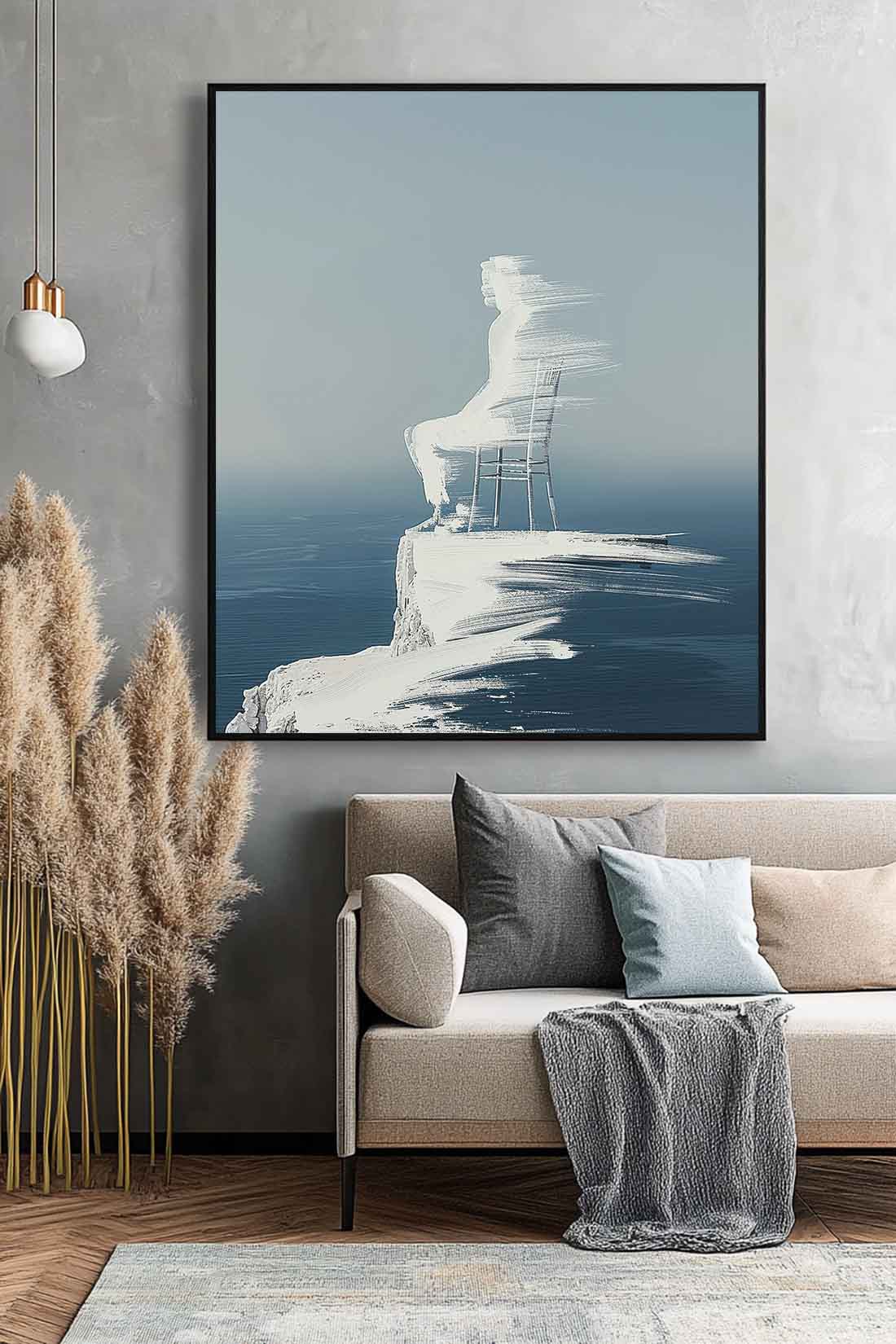 Figure shadow Painting Cool Tones Original Abstract Wall Art Large Outline Acrylic Painting Framed Artwork