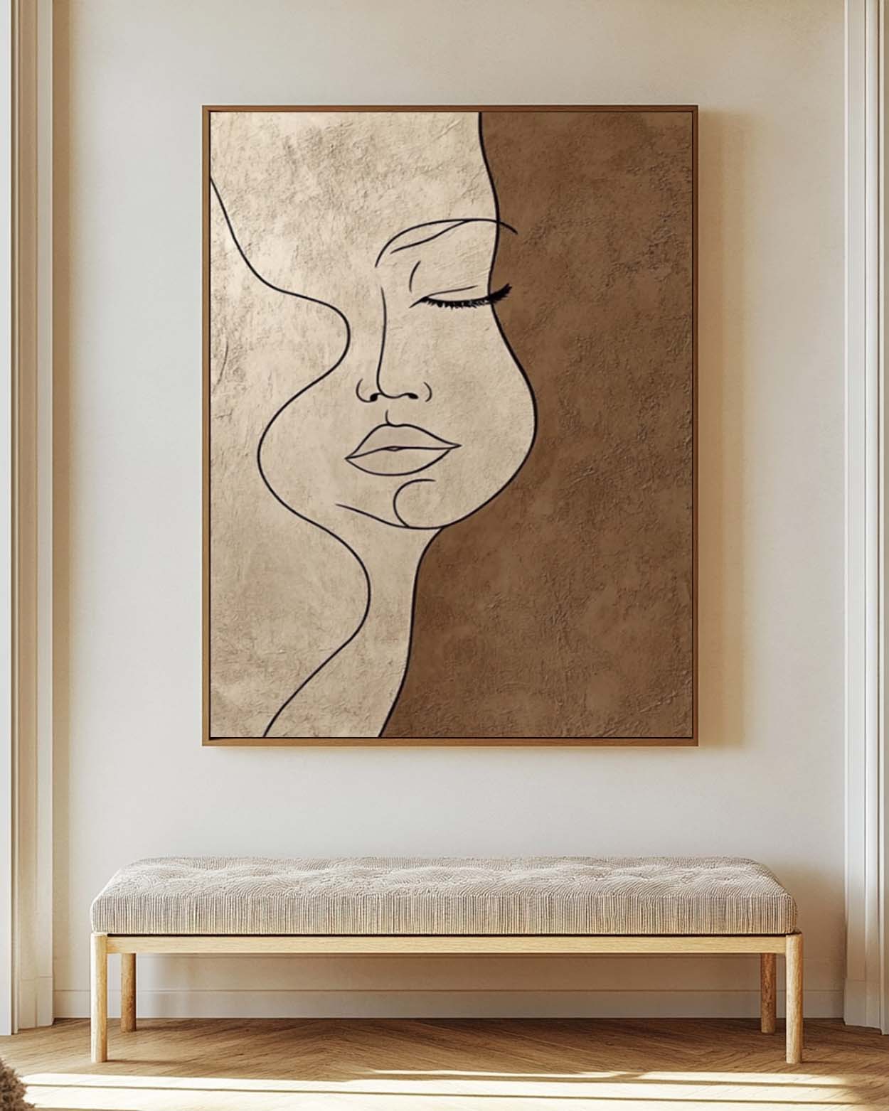 Brown Original Figure Acrylic Painting Large Women Face Abstract Wall Art Portrait Artwork Home Decor