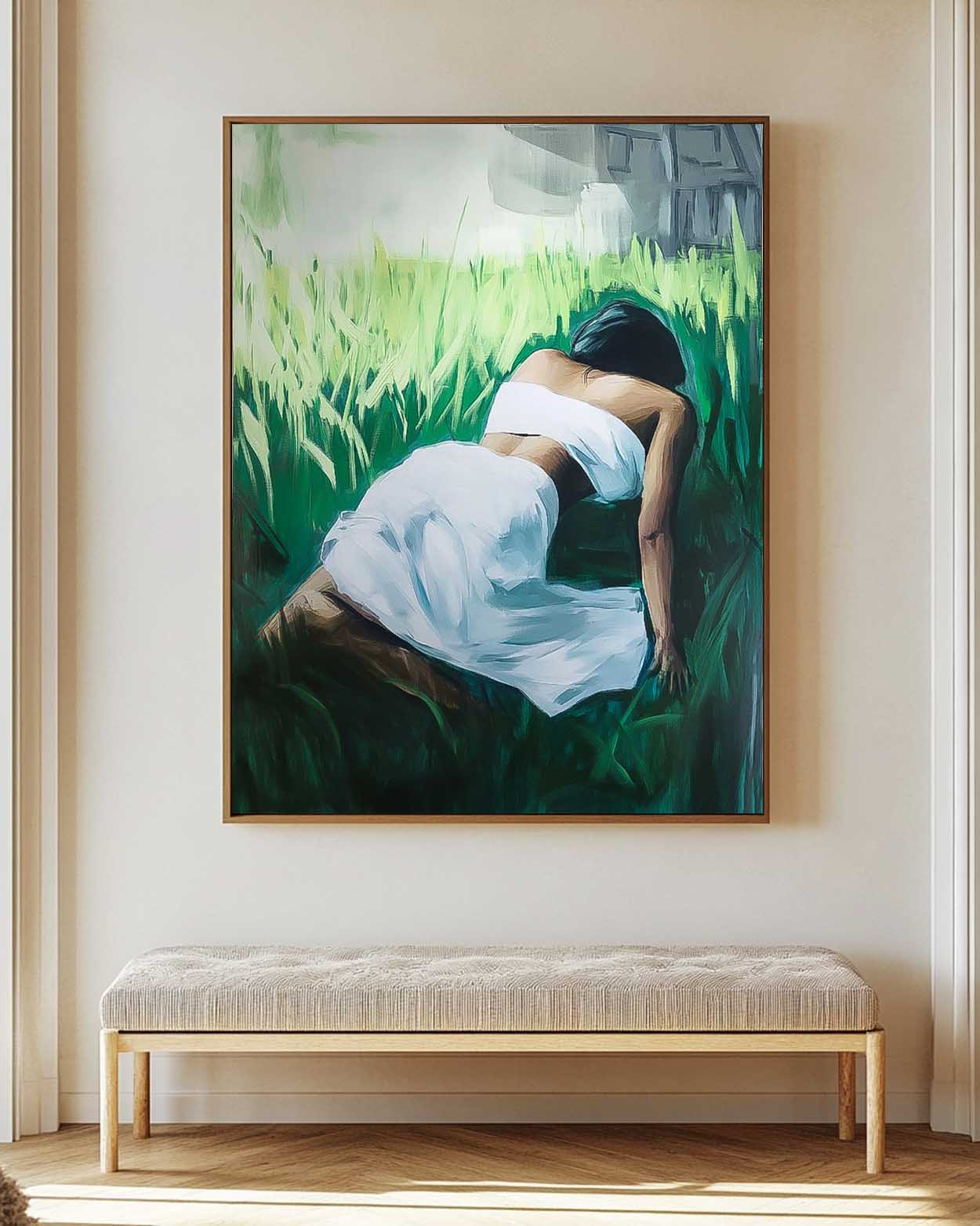 Large Woman In The Grass Artwork Girl Back Wall Art painting Abstract Lady Acrylic Painting Home Decor