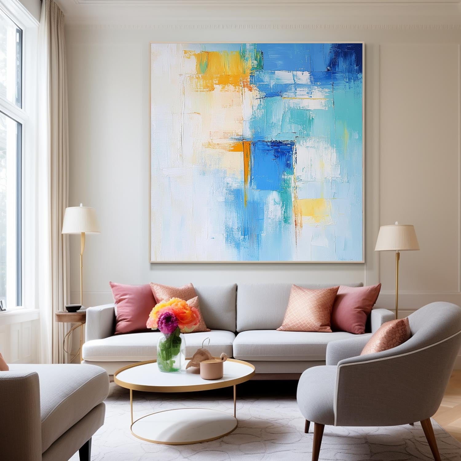 Contemporary Abstract Oil Painting Canvas Color Large Square Texture Abstract Wall Art Framed For Living Room