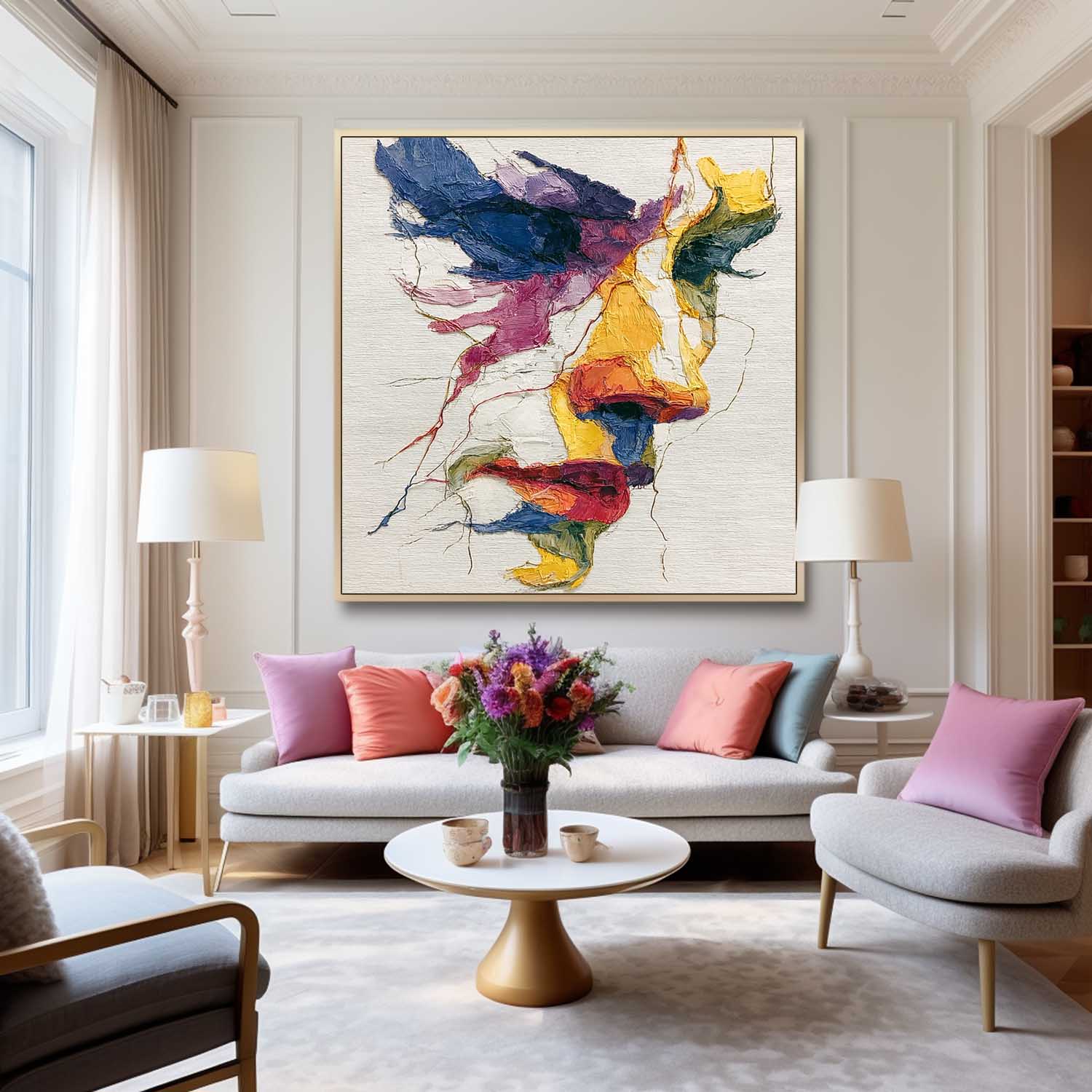 Large Graffiti Figure Wall Art Abstract Side Face Painting Canvas Original Line Facial Features Artwork