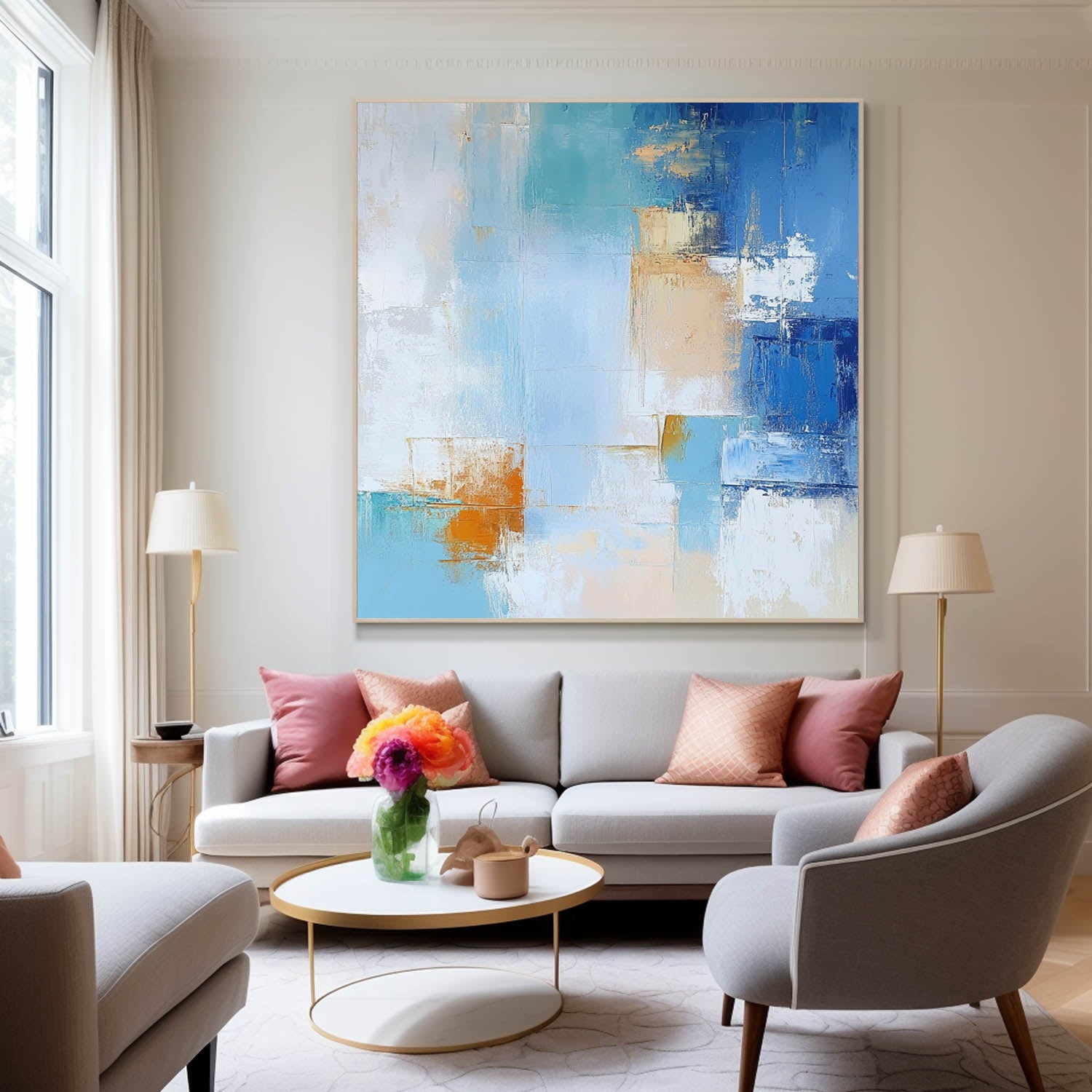 Contemporary Abstract Oil Painting Canvas Color Large Square Texture Abstract Wall Art Framed Home Decorations