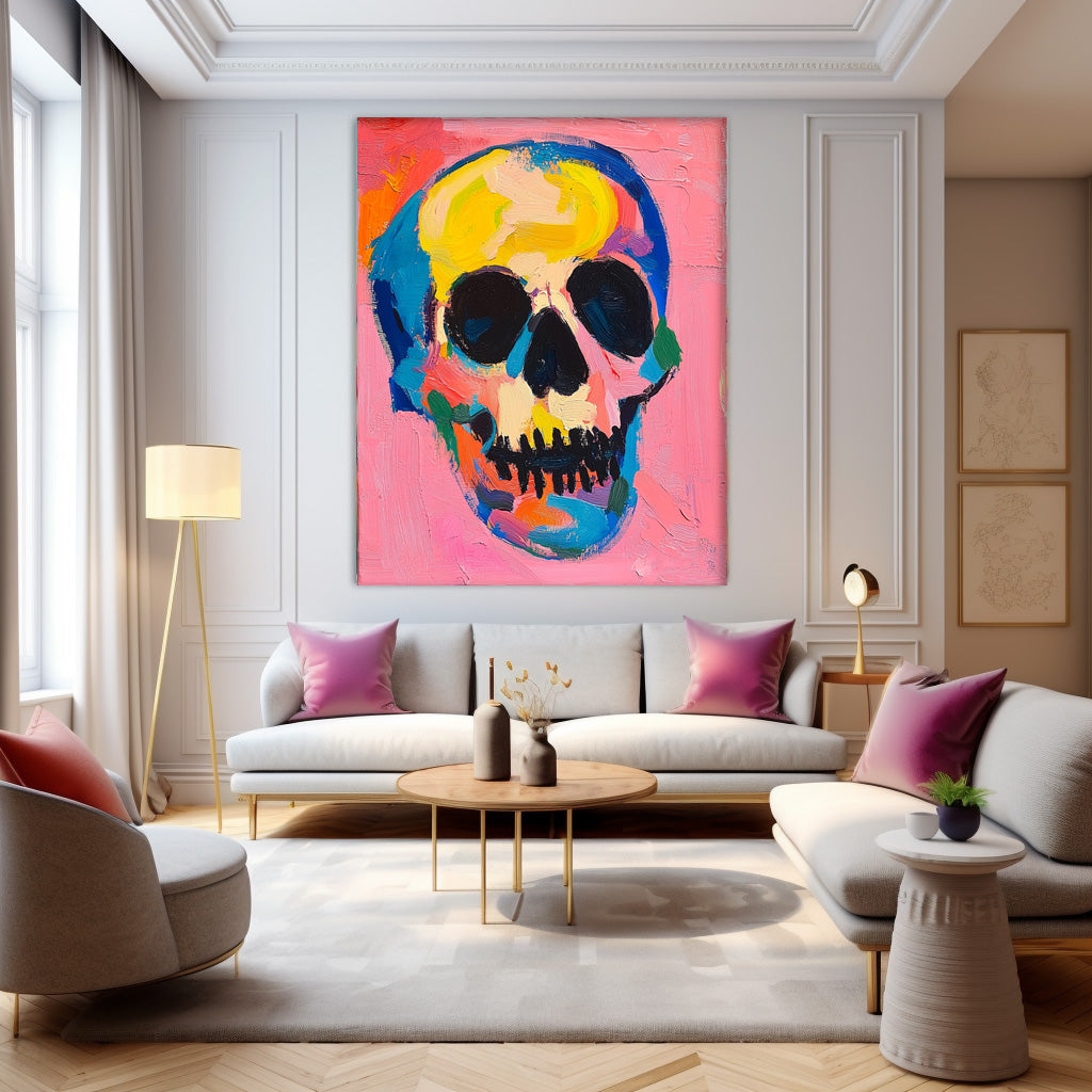 Large Acrylic Painting Lovely Skeleton Painting Colorful Original Head Abstract Wall Art Unique Home Decor