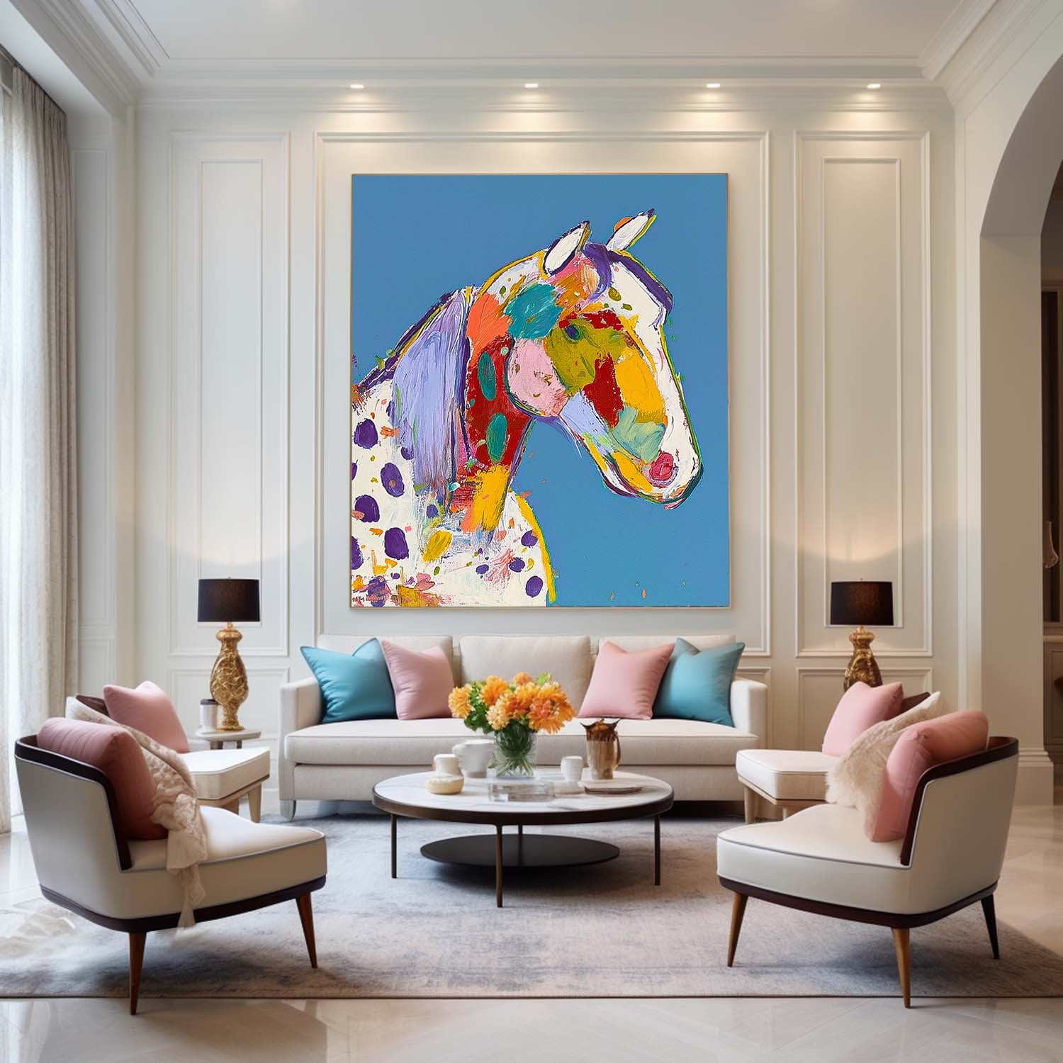 Large Acrylic Painting Minimalism Graffiti Animal Oil Painting Modern Horse Abstract Wall Art Home Decor