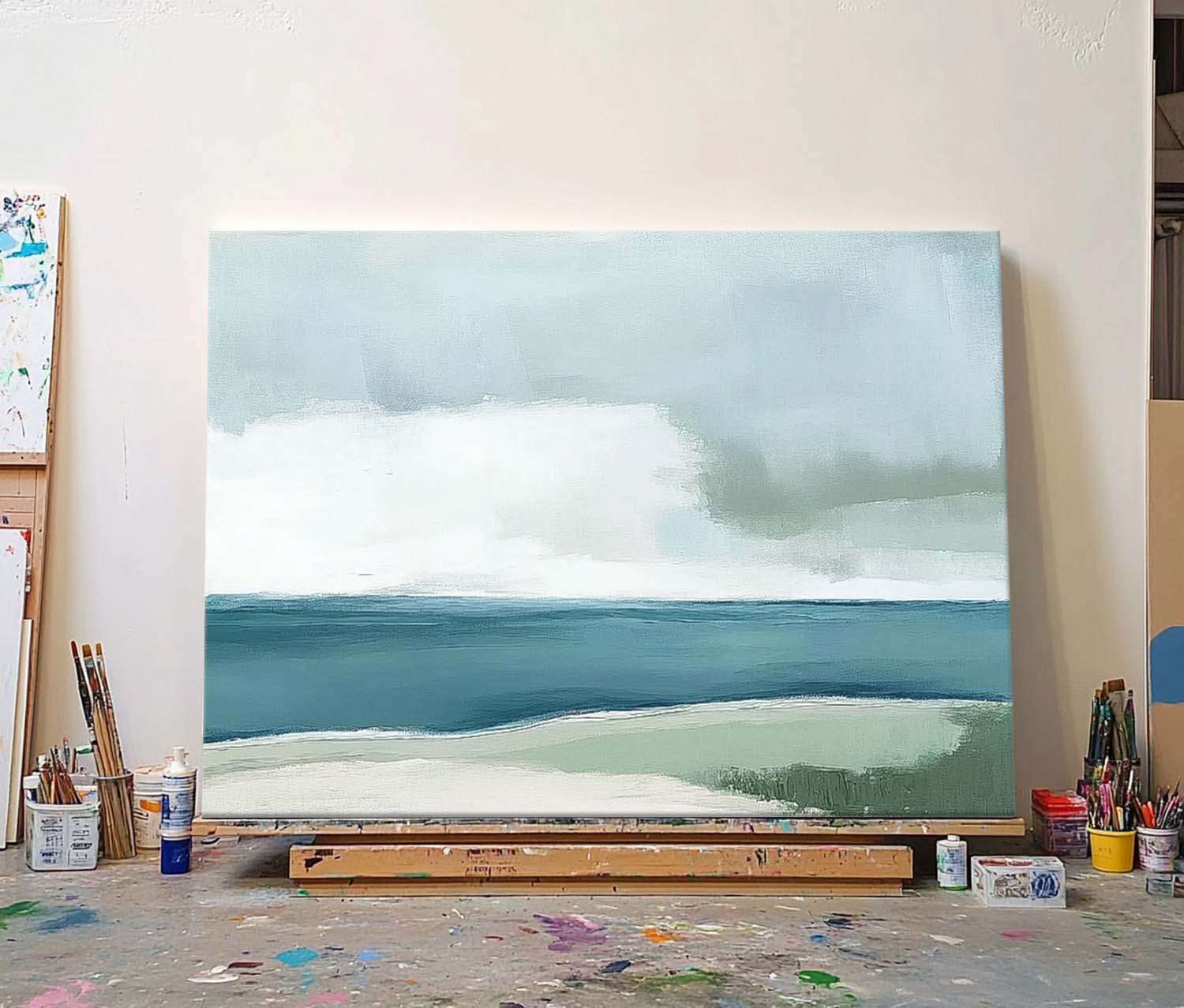 Abstract Lake Landscape Oil Painting Seaside Landscape Artwork Large Texture Scenery Wall Art Framed