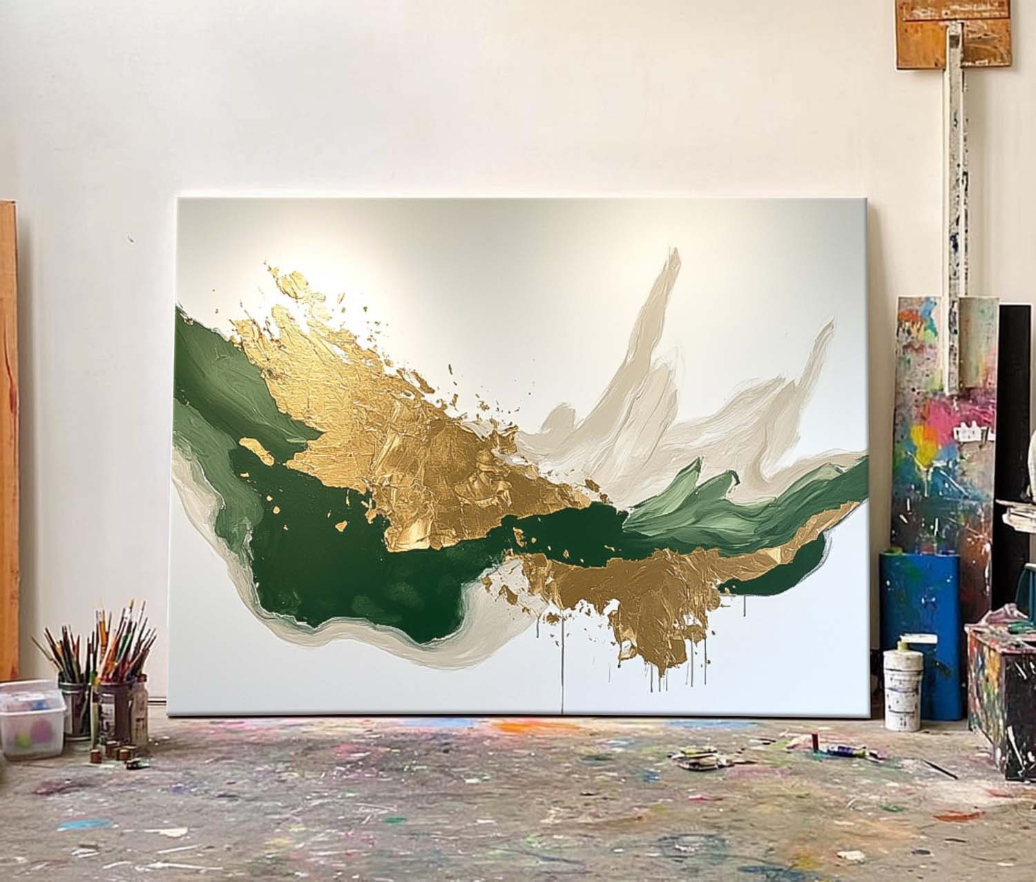Green Large Original Abstract Gold Wall Art Abstract Paintings Online Contemporary Artwork For Living Room
