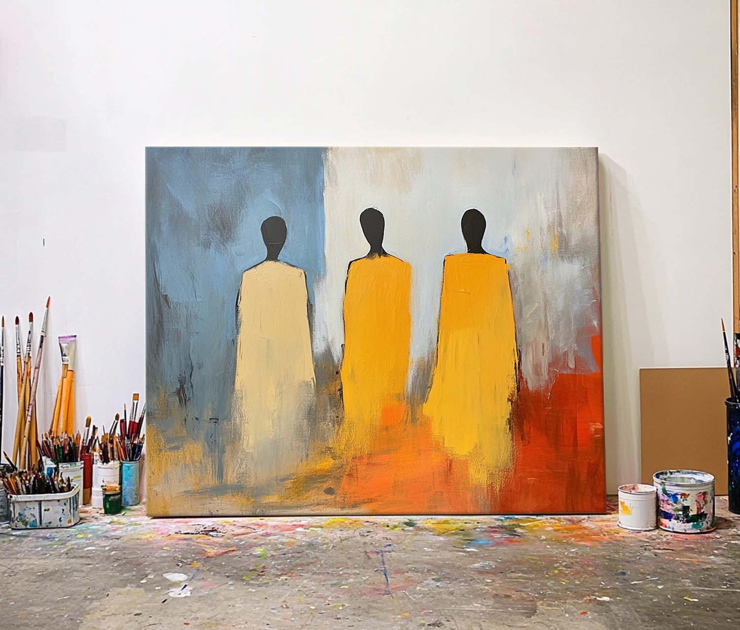 Modern Minimal Abstract Oil Painting Contemporary Gallery Wall Art Figure View Of Back Home Decor