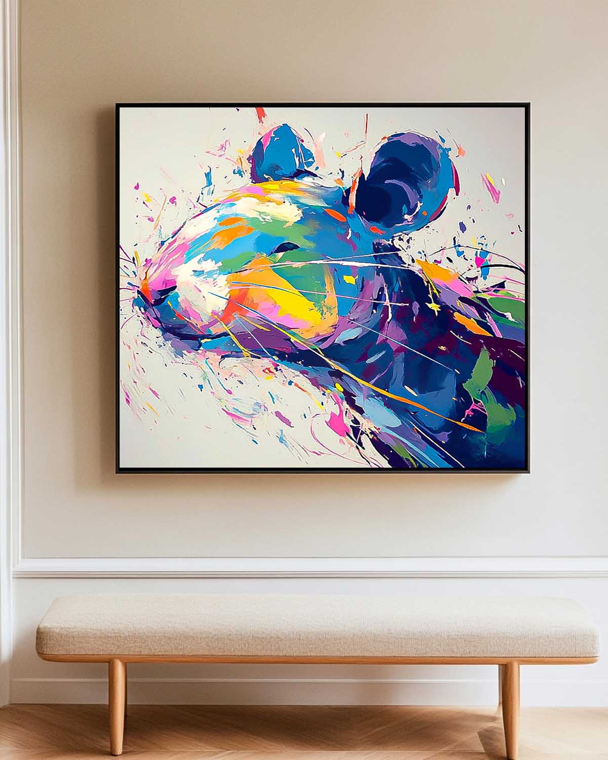 Square Mouse Oil Painting Canvas Original Lovely Rat Wall Art Large Colorful Animal Artwork Home Decor