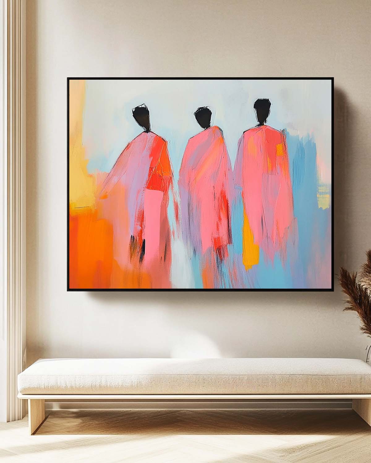 Modern Minimal Abstract Oil Painting Contemporary Gallery Wall Art Pink Figure View Of Back Home Decor