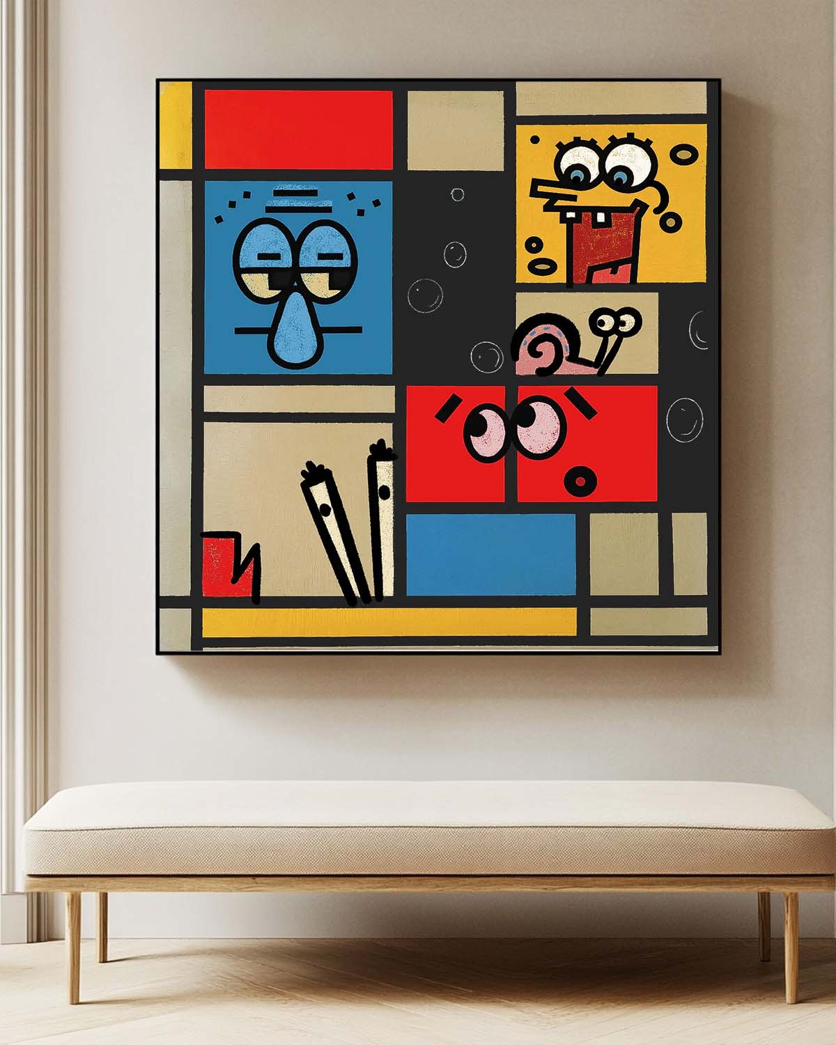 Geometric Cartoon Large Texture Abstract Wall Art Abstract SpongeBob Oil Painting Canvas Framed Home Decor