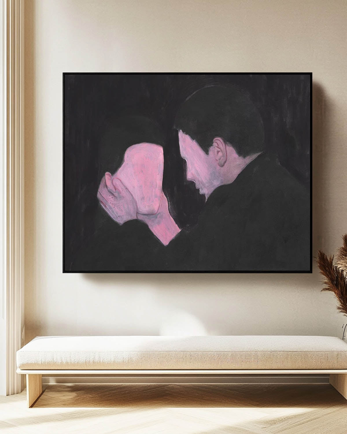High Quality Warm Color Abstract Figure Oil Painting Large Man And Woman Wall Art Original Artwork Home Decor