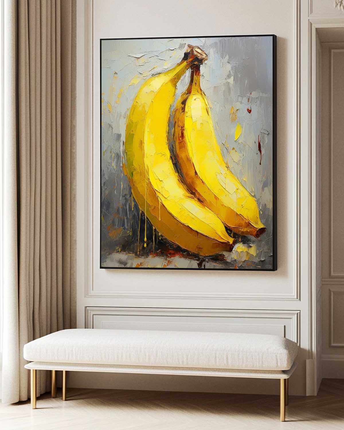 Abstract Still Life Painting On Canvas Large Banana Original Artwork Color Fruit Acrylic Painting Gift