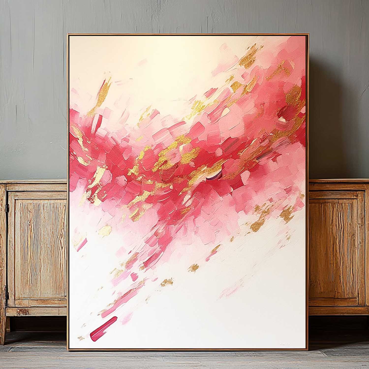 Large Pink Modern Acrylic Painting On Canvas Gold Texture Abstract Oil Painting High Quality Original Artwork