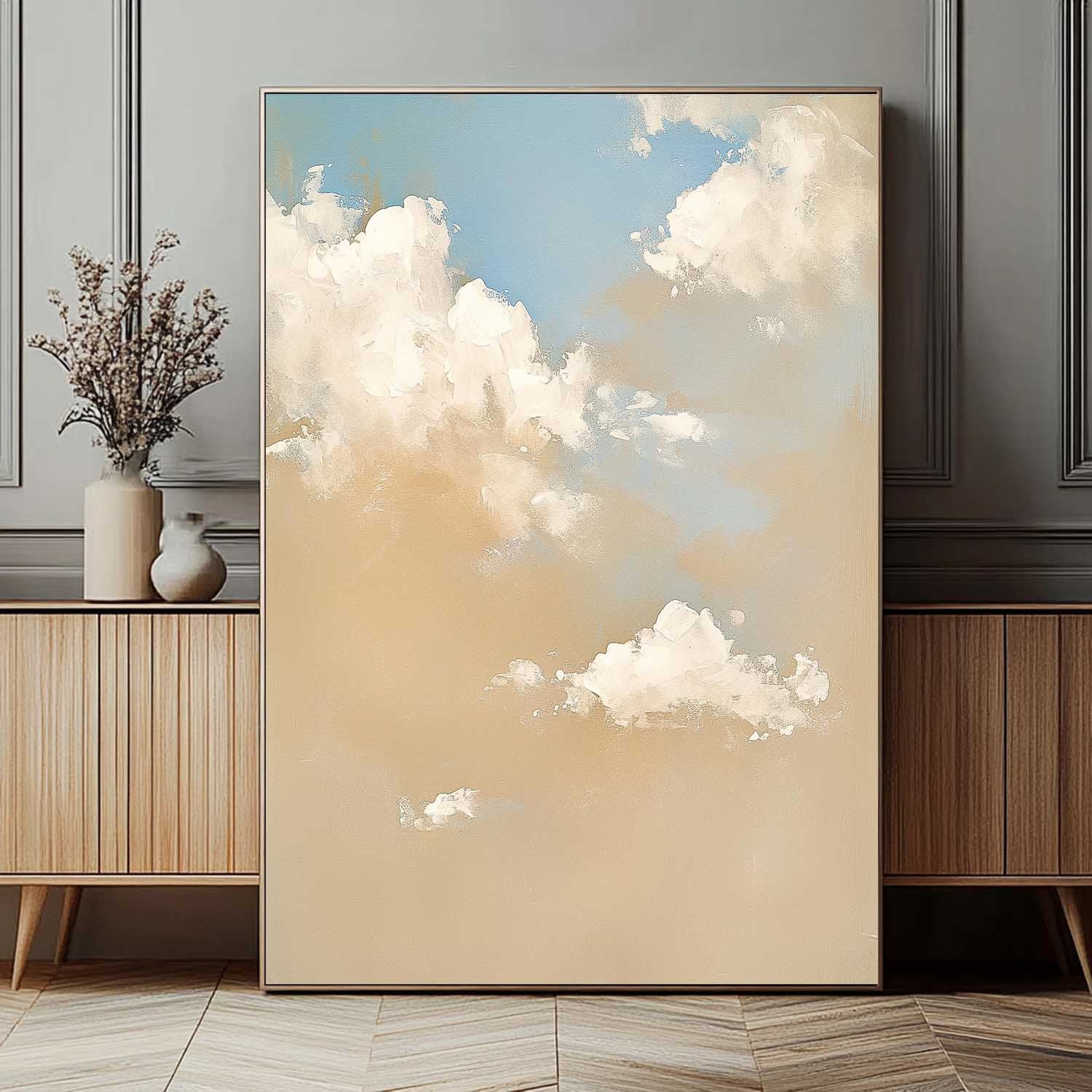 Large Cloud Painting On Canvas Abstract Cloud Oil Painting Warm Yellow Cloudiness Texture For Living Room