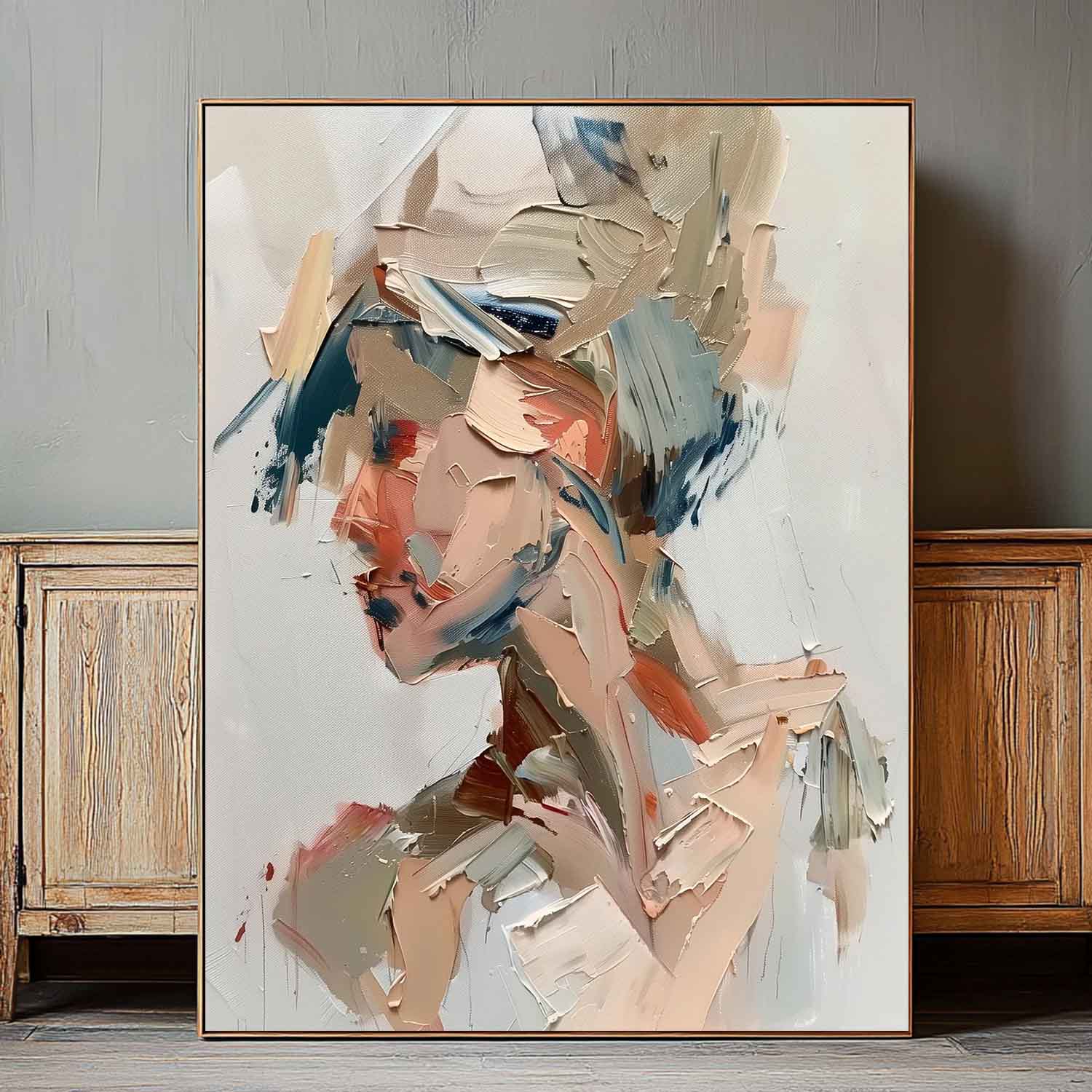 Original Vague Texture Girl Wall Art Abstract Figure oil Painting On Canvas Minimalist Modern Artwork