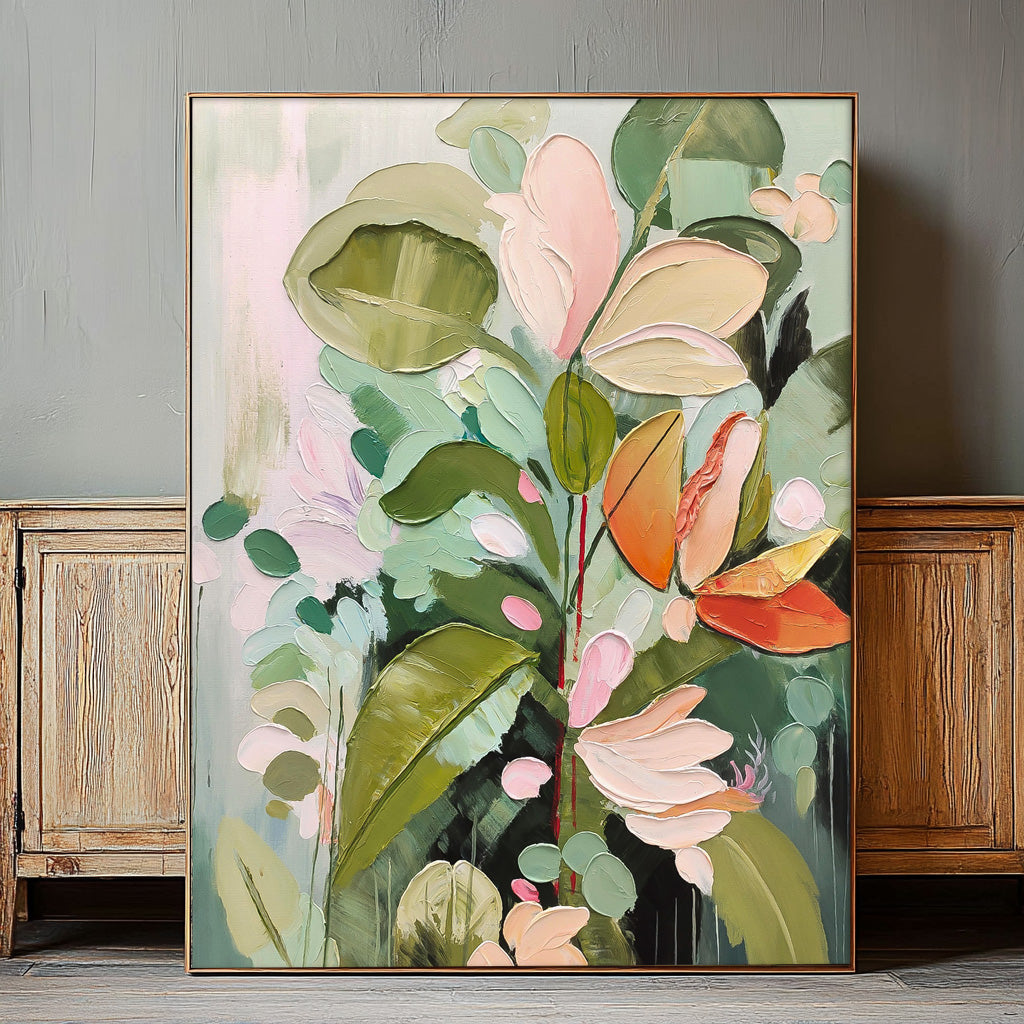 Beautiful Green Flower Painting Acrylic Textured Floral Art Impressionist Flower Paintings For Living Room
