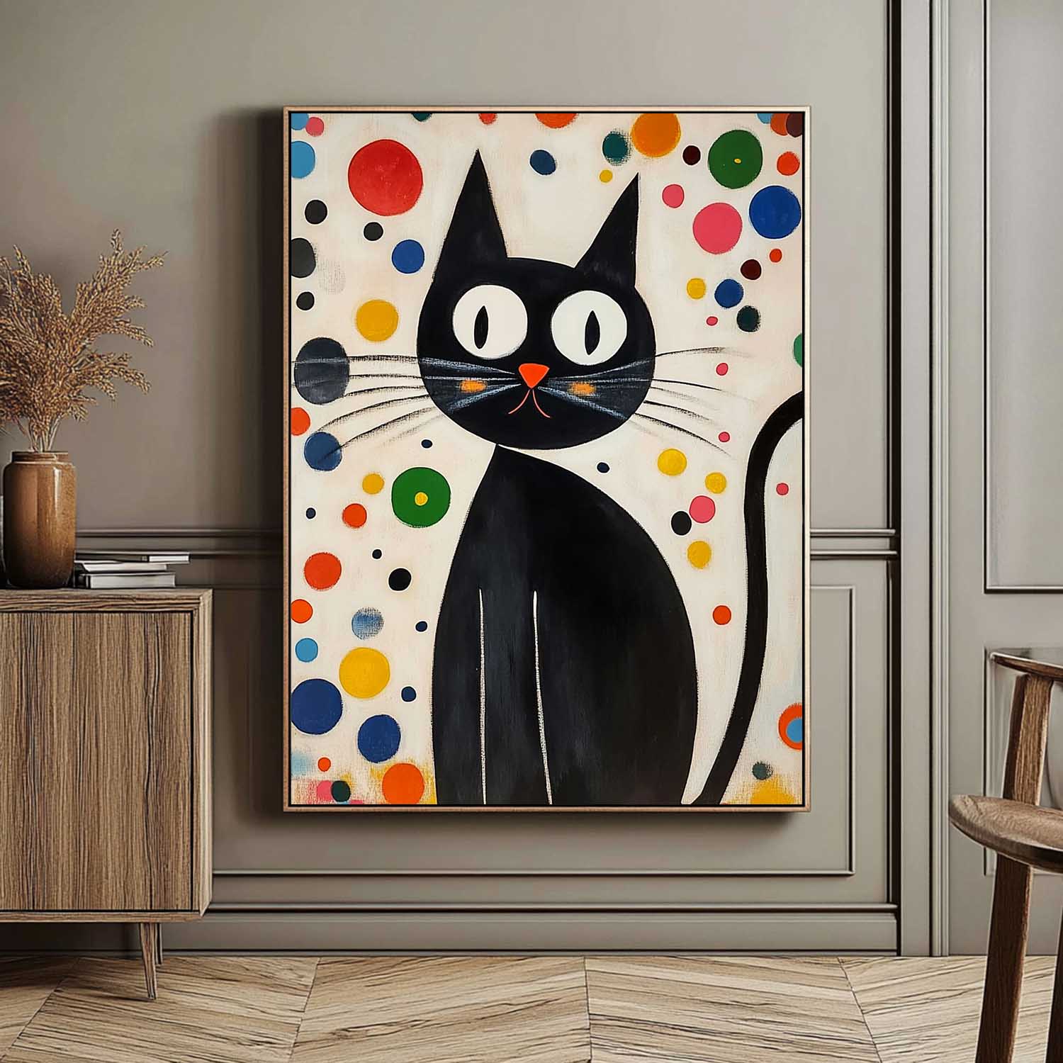 Large Artwork Joan Miró Style Abstract Cute Cat Acrylic Painting Colorful Modern Cat Oil Painting Home Decor
