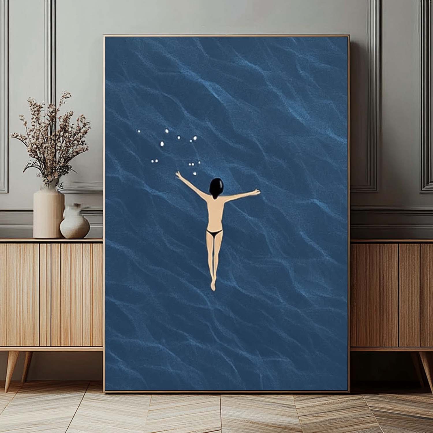 Large Sea Wall Art Original Abstract Beach Oil Painting On Canvas Texture Swimming Artwork Home Decor