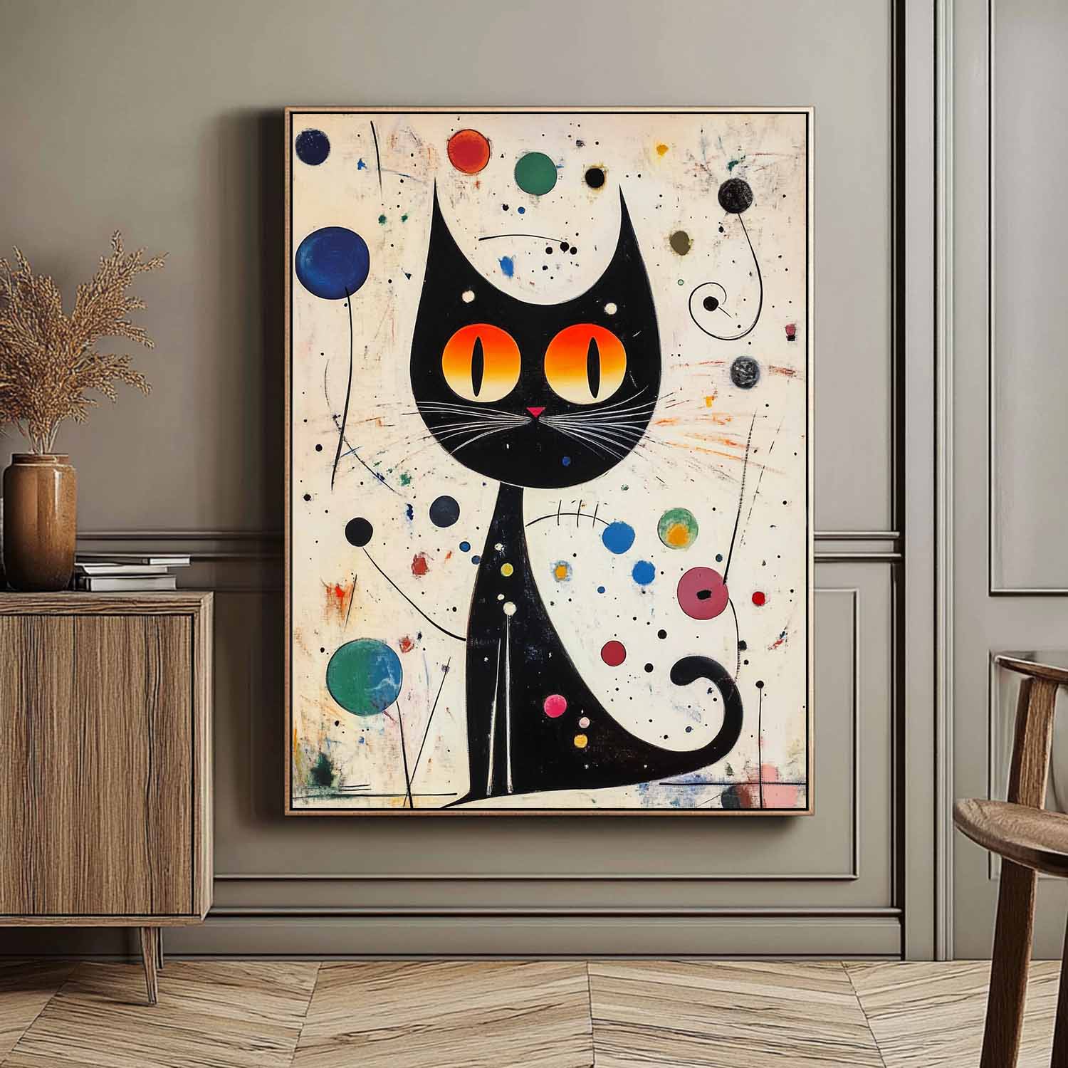 Pop Artwork Joan Miró Style Abstract Cat Acrylic Painting Colorful Modern Cat Oil Painting Home Decor