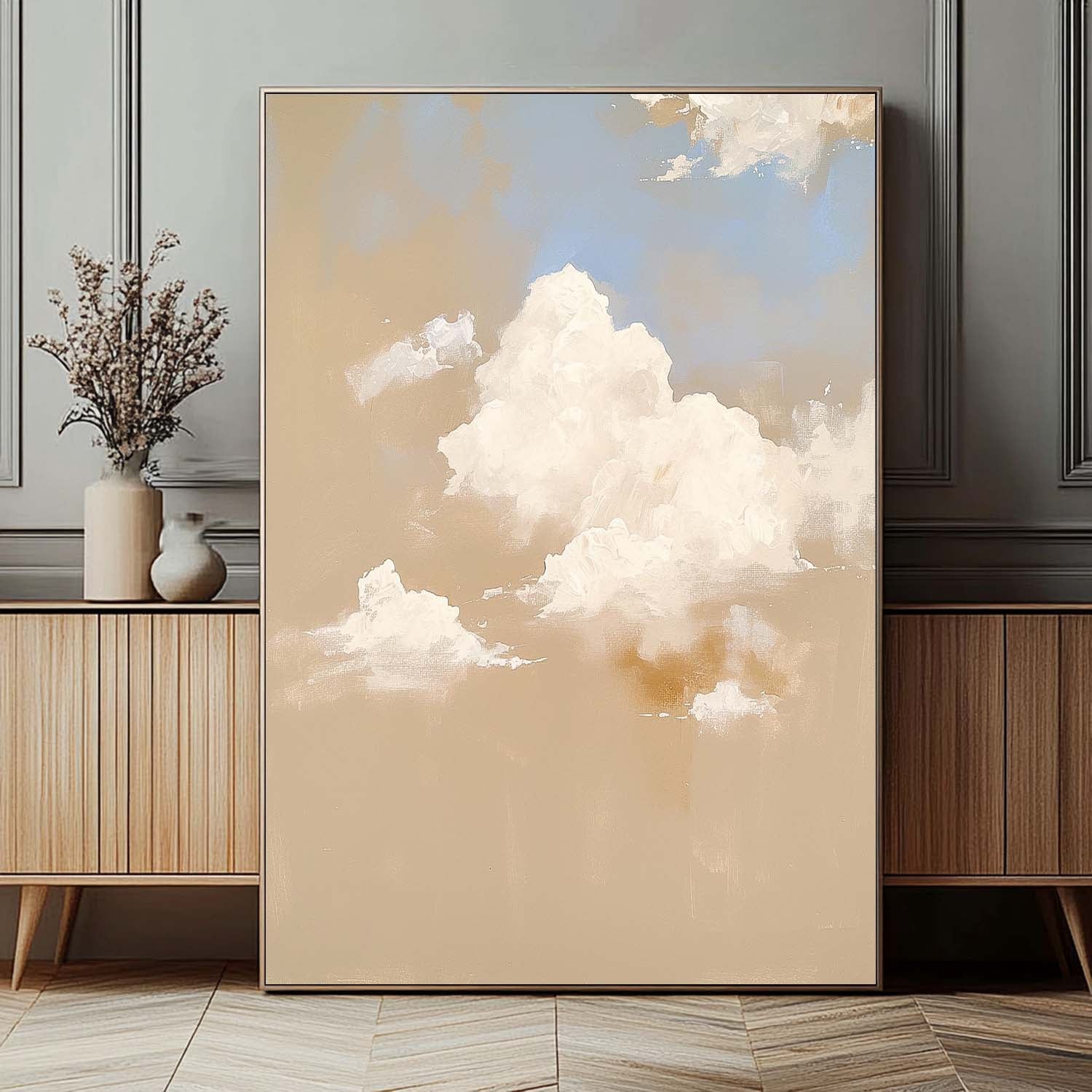 Large Cloud Painting On Canvas Abstract Cloud Oil Painting Warm Color Cloudiness Texture Framed Artwork
