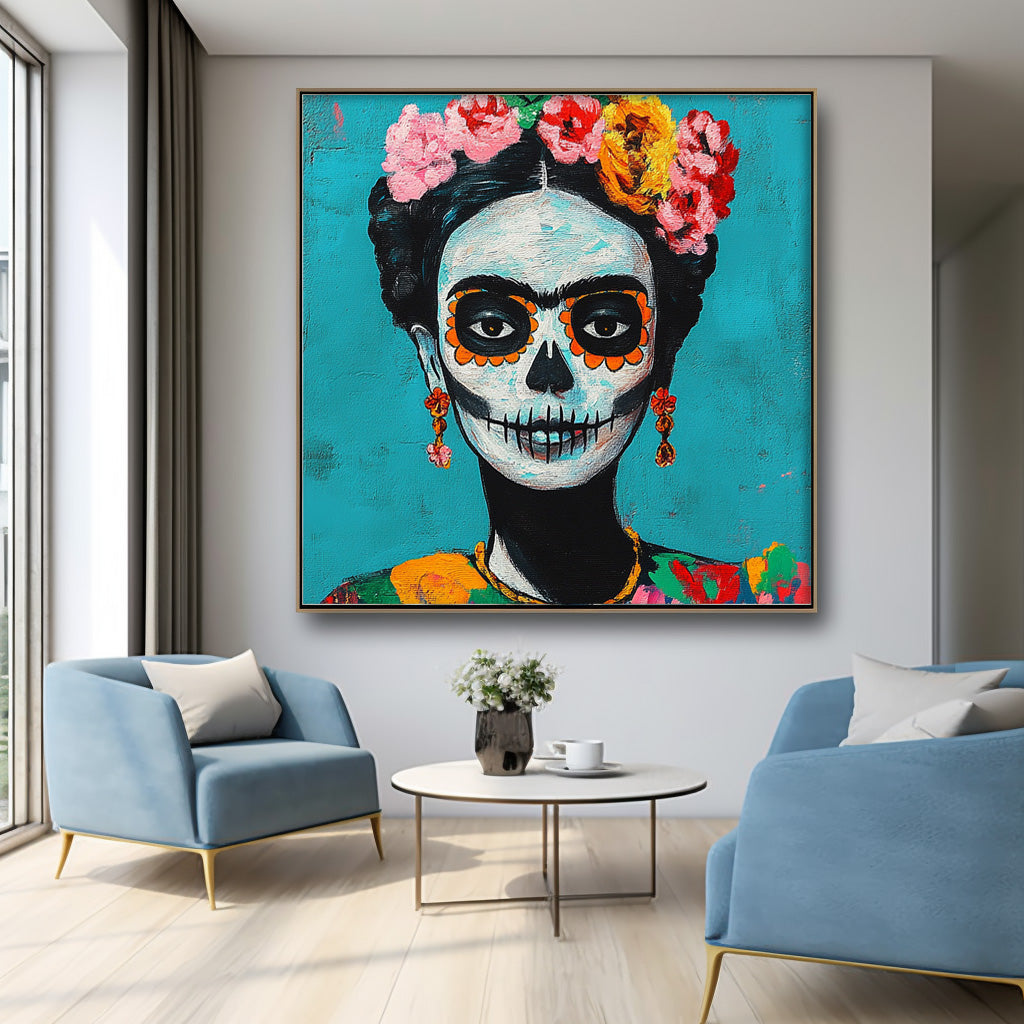 Square Abstract people's Wall Art Original Skeleton Painting Canvas Large Square Artwork Home Decor