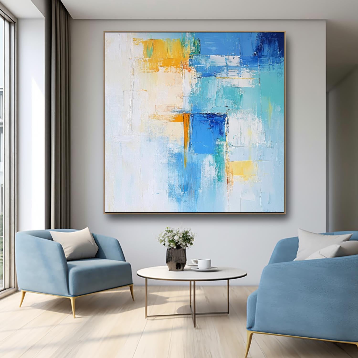 Contemporary Abstract Oil Painting Canvas Color Large Square Texture Abstract Wall Art Framed For Living Room