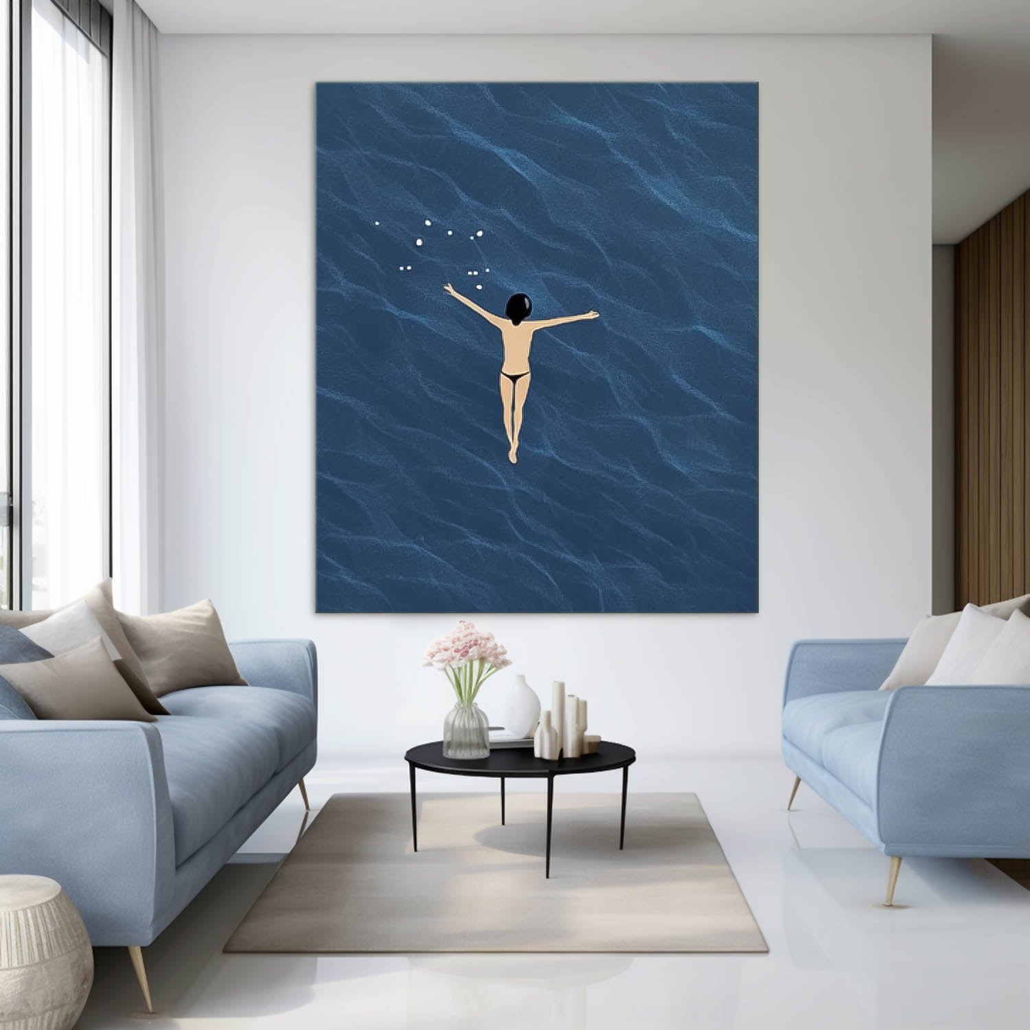 Large Sea Wall Art Original Abstract Beach Oil Painting On Canvas Texture Swimming Artwork Home Decor