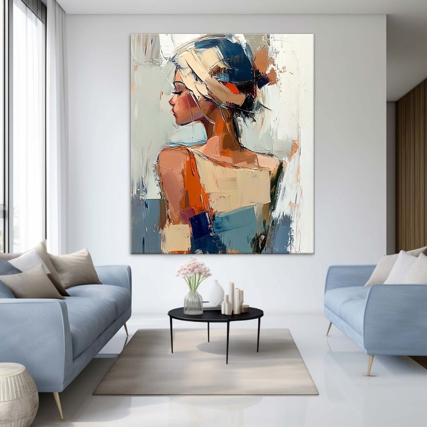 Original Texture Girl Wall Art Abstract Figure Profile Oil Painting On Canvas Portrait Modern Artwork