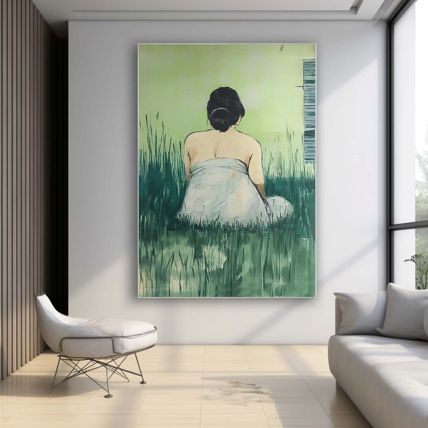 Girl Back Wall Art painting Abstract Lady Acrylic Painting Large Woman in the grass Artwork Home Decor