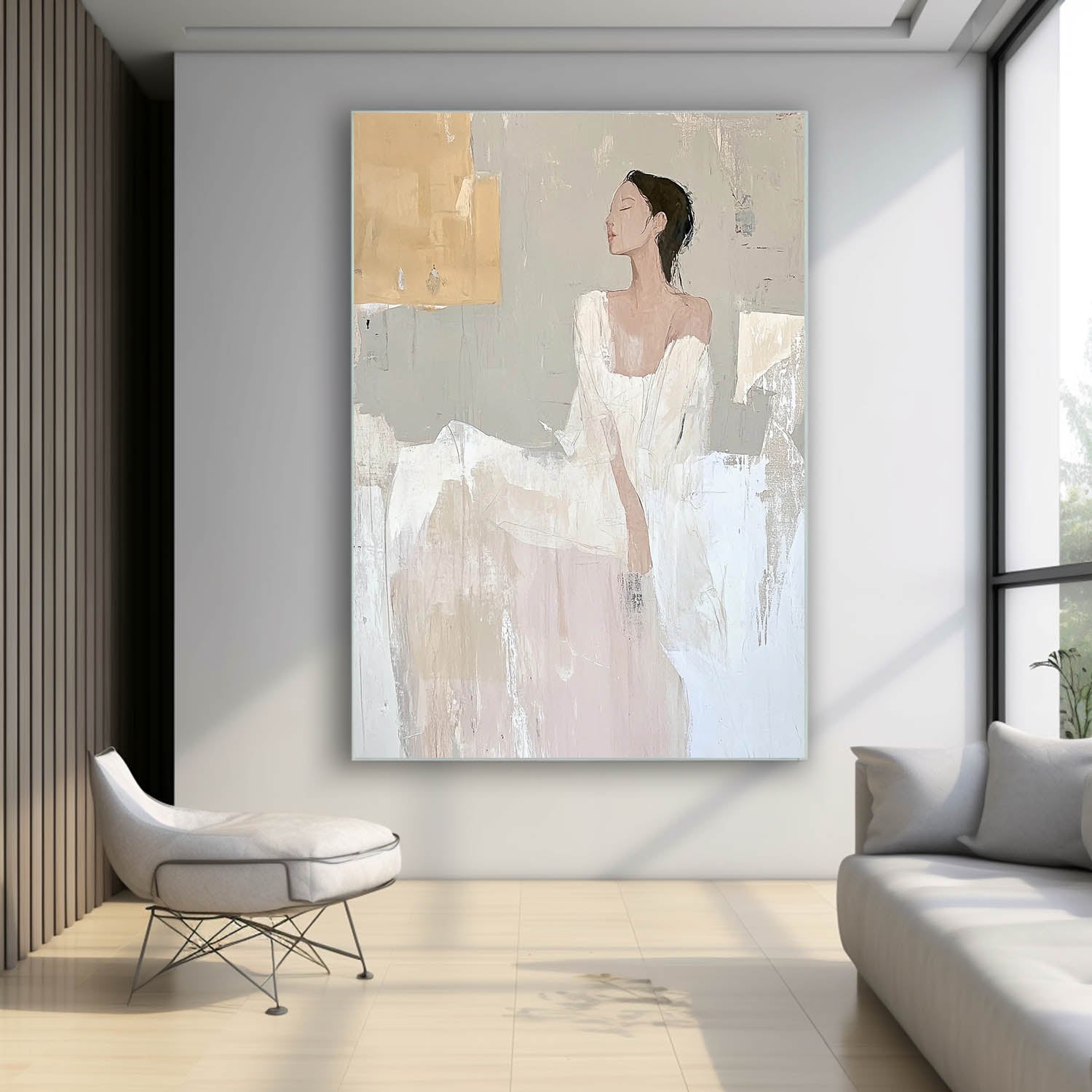 Contemporary Abstract minimalist Neutral Female Painting Large Abstract Woman Wall Art Wall Art For Living Room