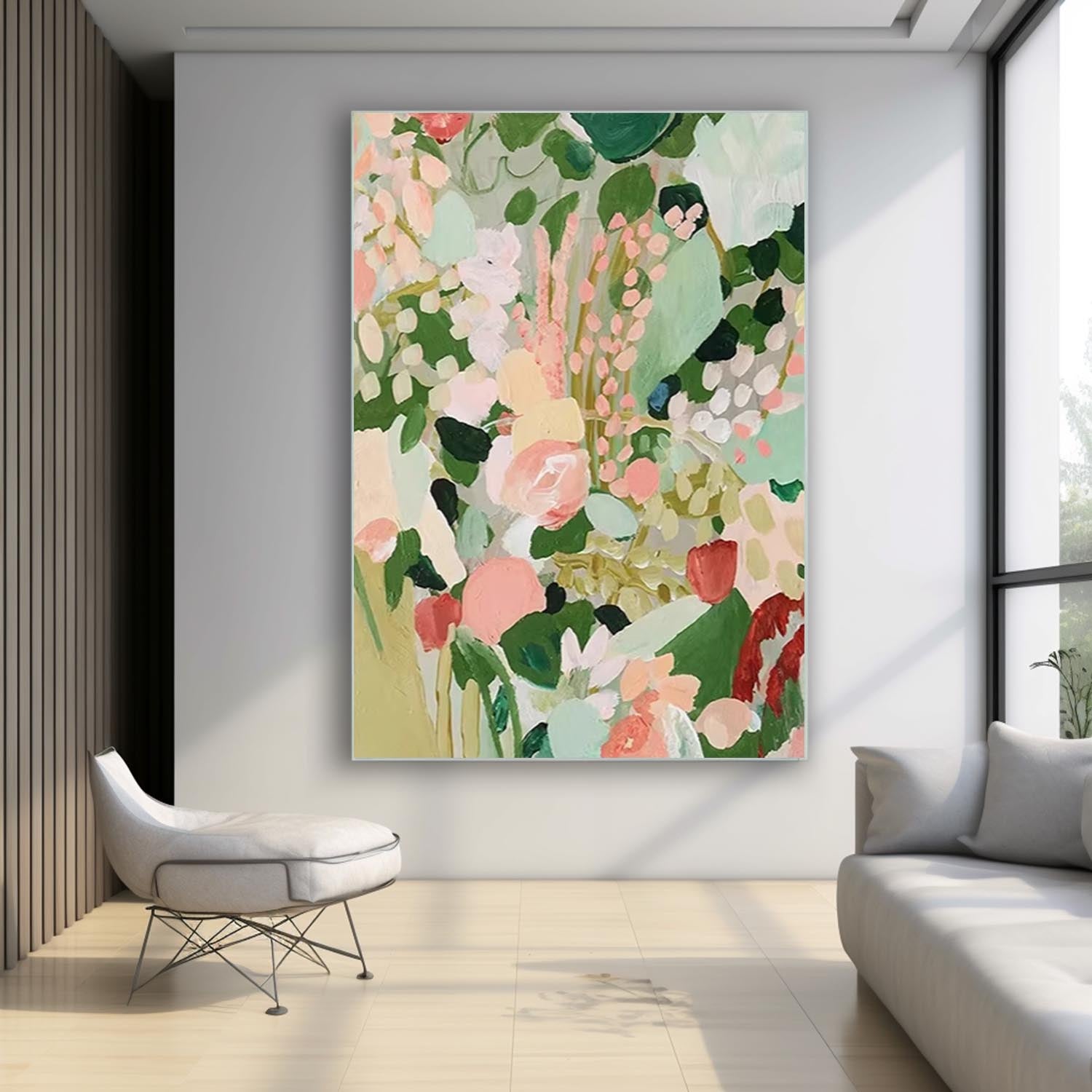 Original Abstract Floral Painting Green Flowers Acrylic Painting Canvas Large Textured Art For Living Room