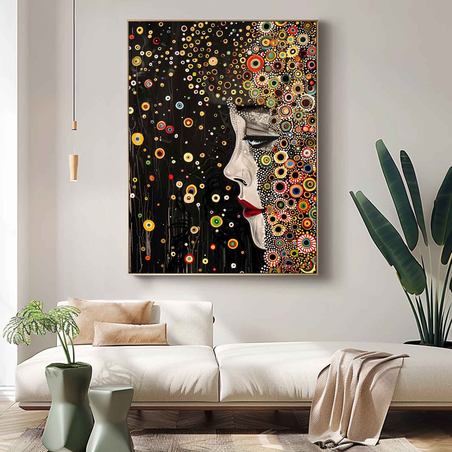 Large Figure Painting Original Gold Women Face Wall Art Minimalism Colorful Abstract Boho Artwork Gift