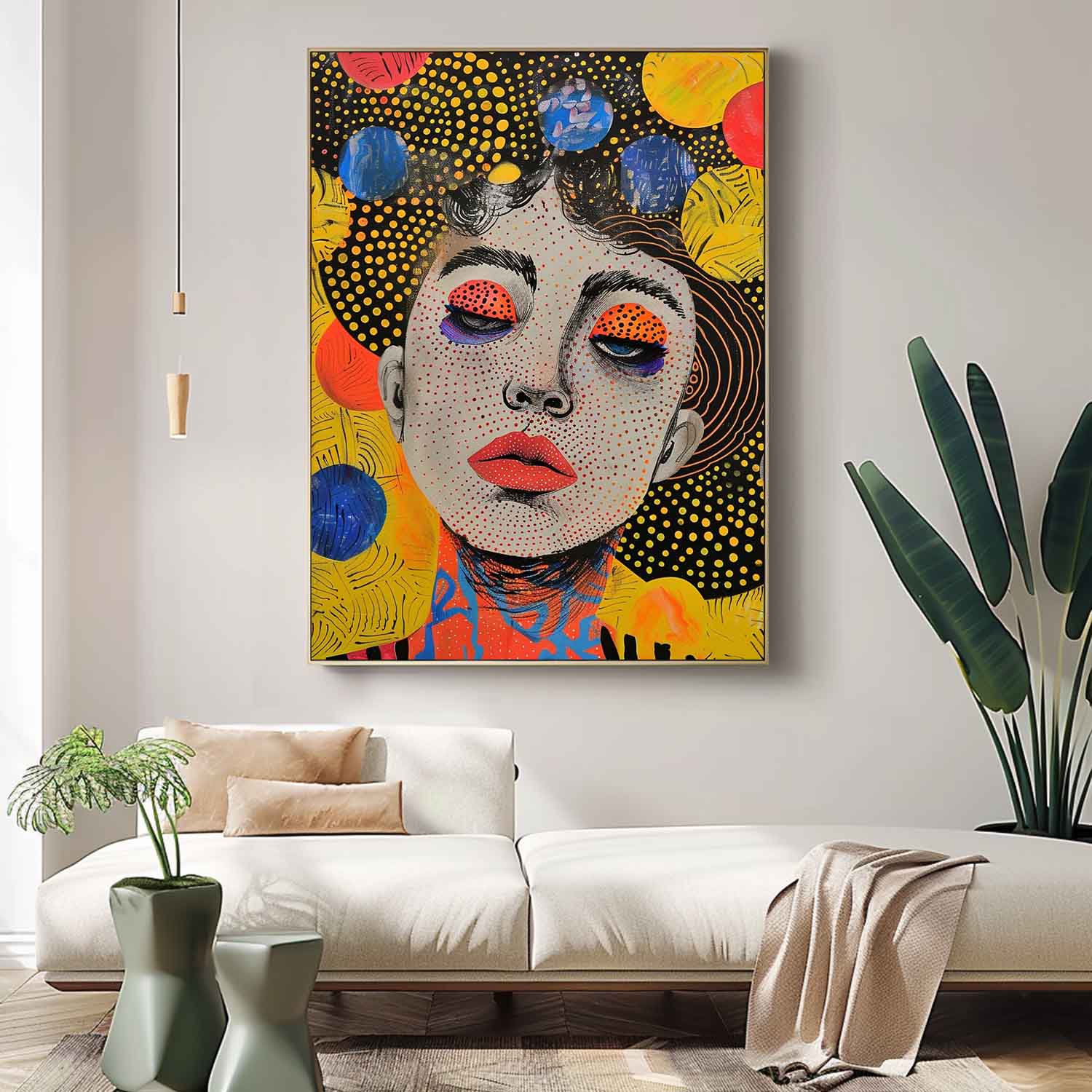 Minimalism Colorful Abstract Boho Artwork Large Figure Painting Original Gold Women Face Wall Art Gift
