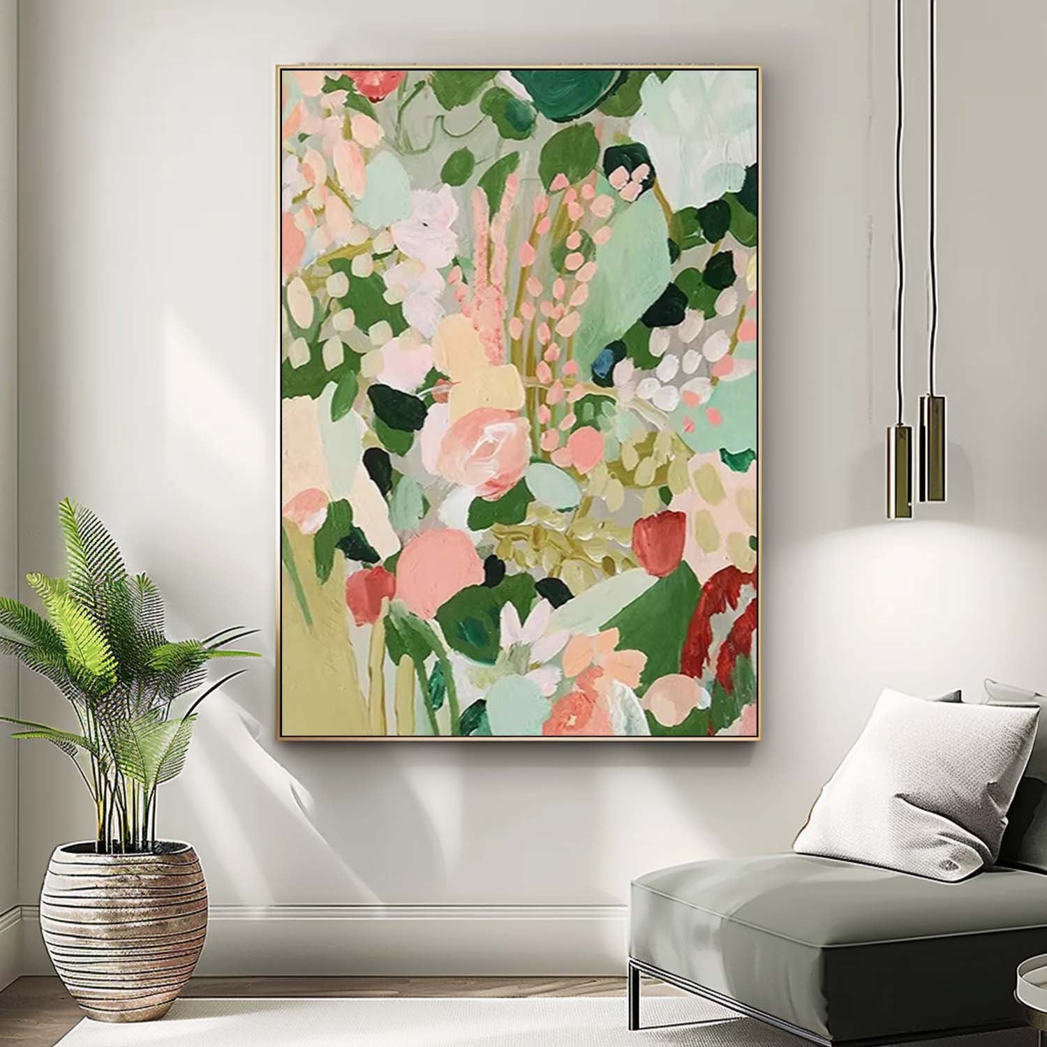 Original Abstract Floral Painting Green Flowers Acrylic Painting Canvas Large Textured Art For Living Room