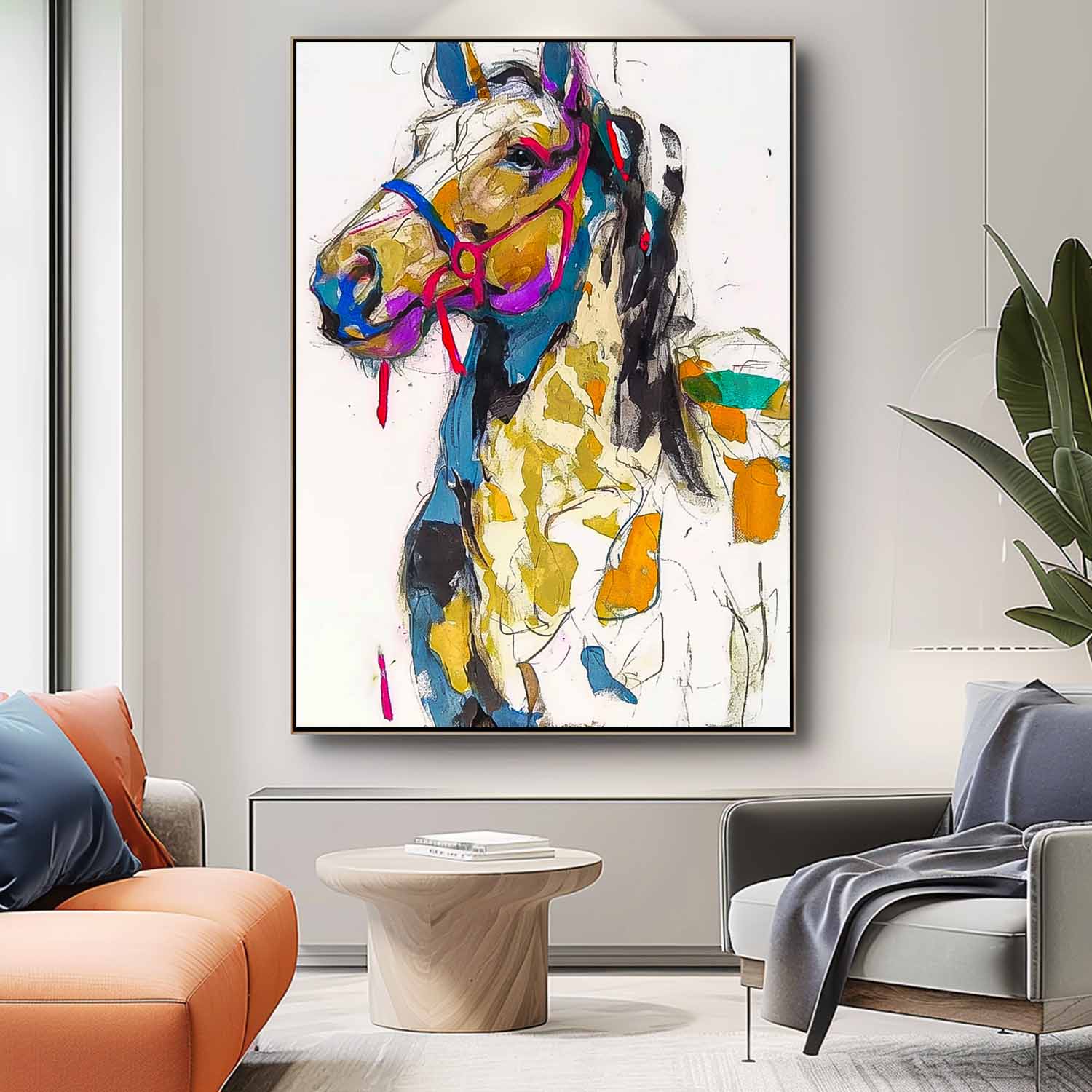 Modern Colorful Abstract Wall Art Minimalism Animal Oil Painting Large Horse Acrylic Painting Home Decor