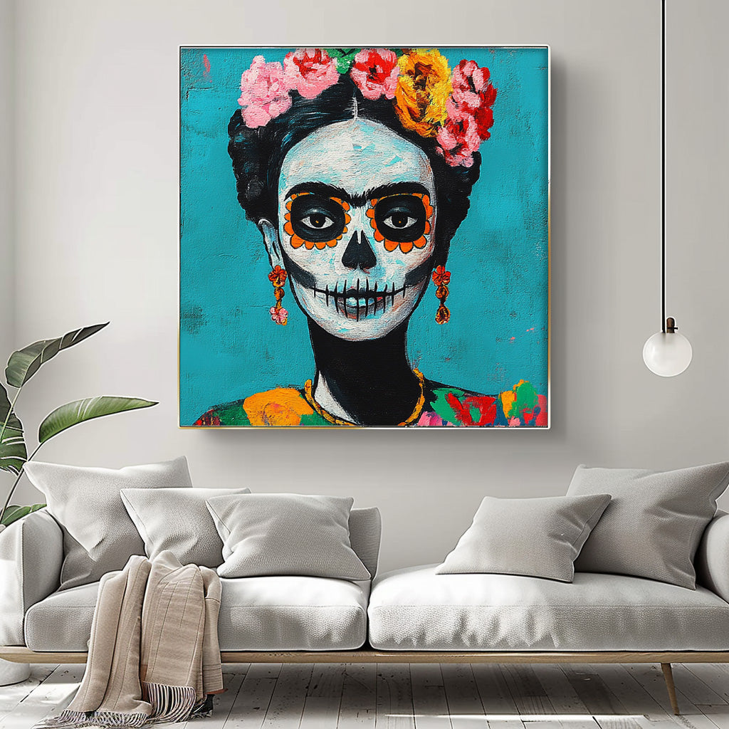 Square Abstract people's Wall Art Original Skeleton Painting Canvas Large Square Artwork Home Decor