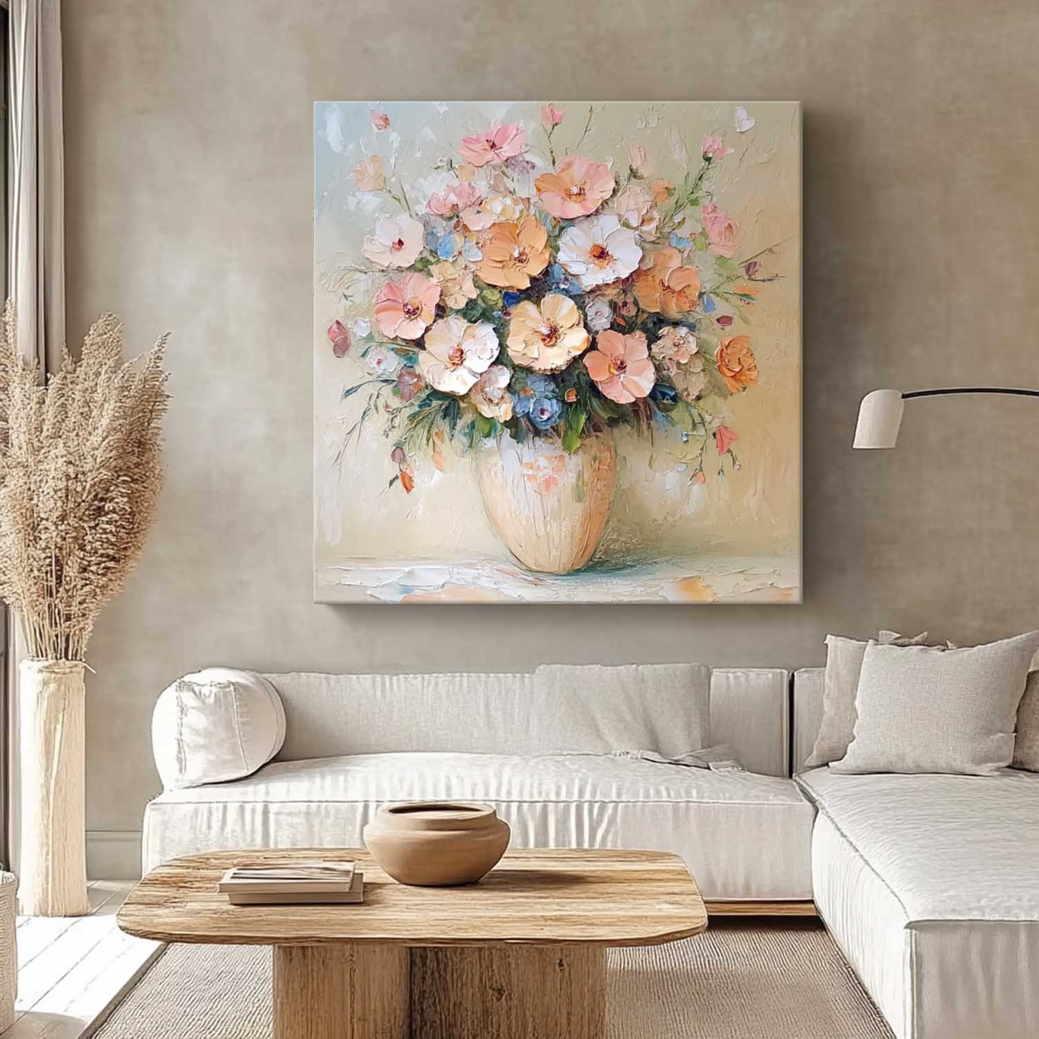 Large Textured Flower Painting Original Exquisite Vase Art Contemporary Blossom Wall Art For Living Room