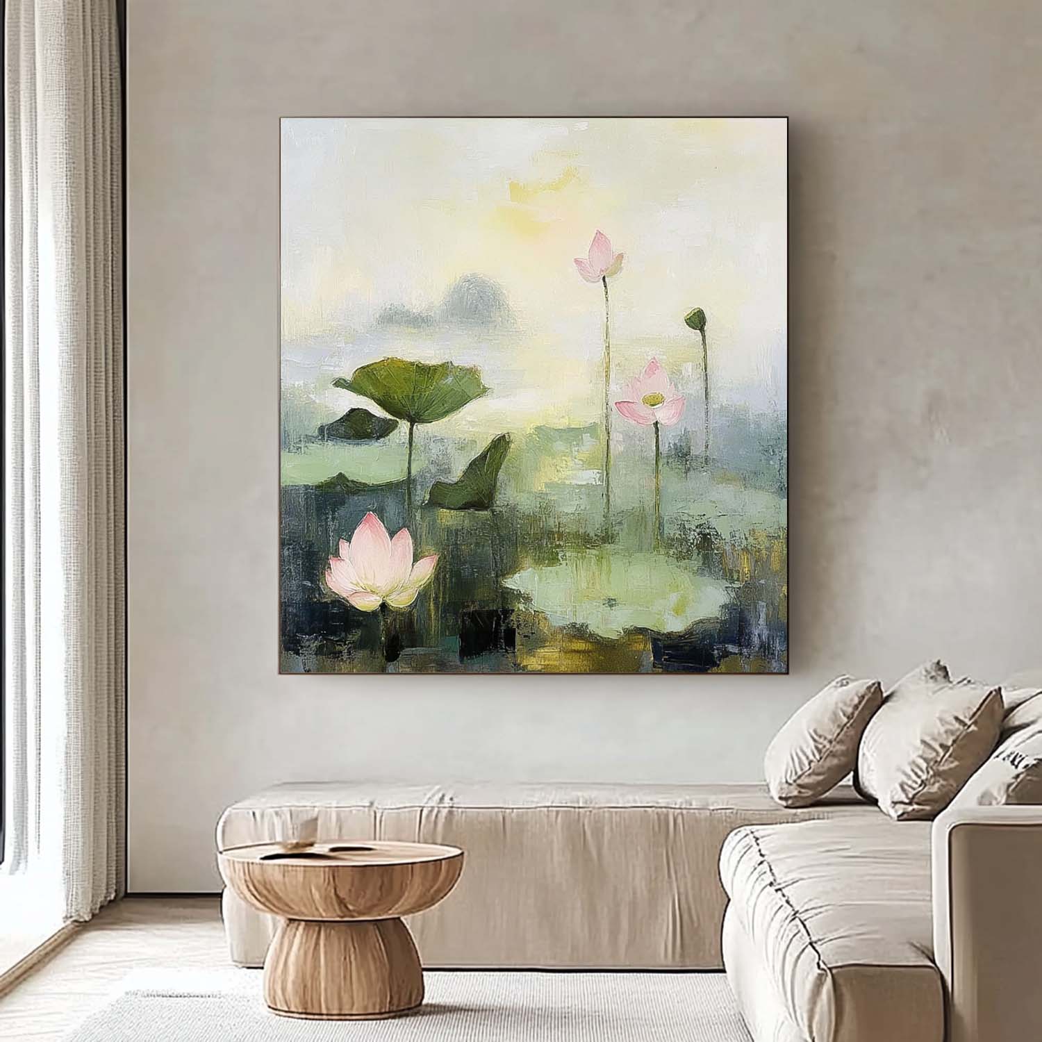 Large Handmade Wall Art Original Abstract Lotus Artwork Floral Texture Canvas Painting For Living Room