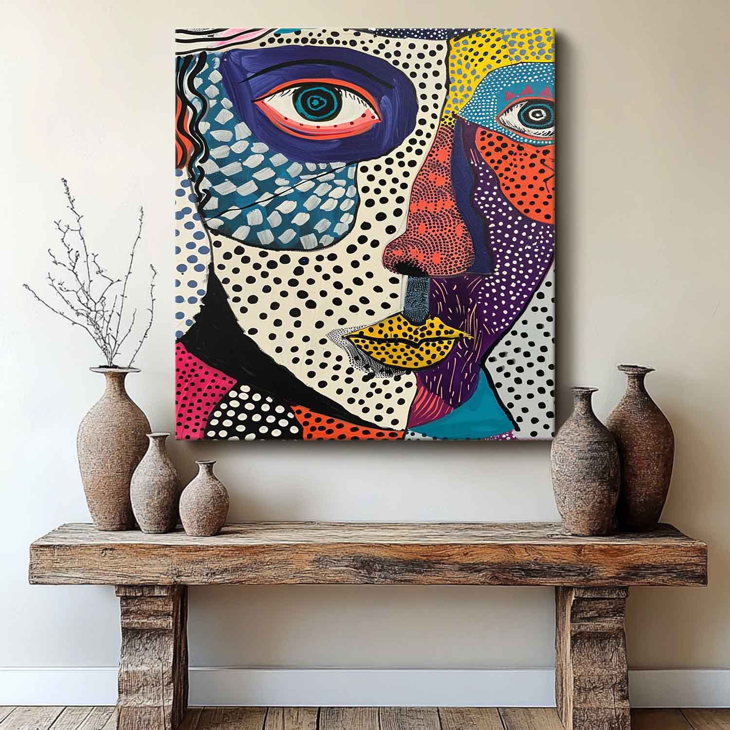 Square Colorful Abstract Wall Art Original Graffiti Face Painting Canvas Large Artwork For Living Room