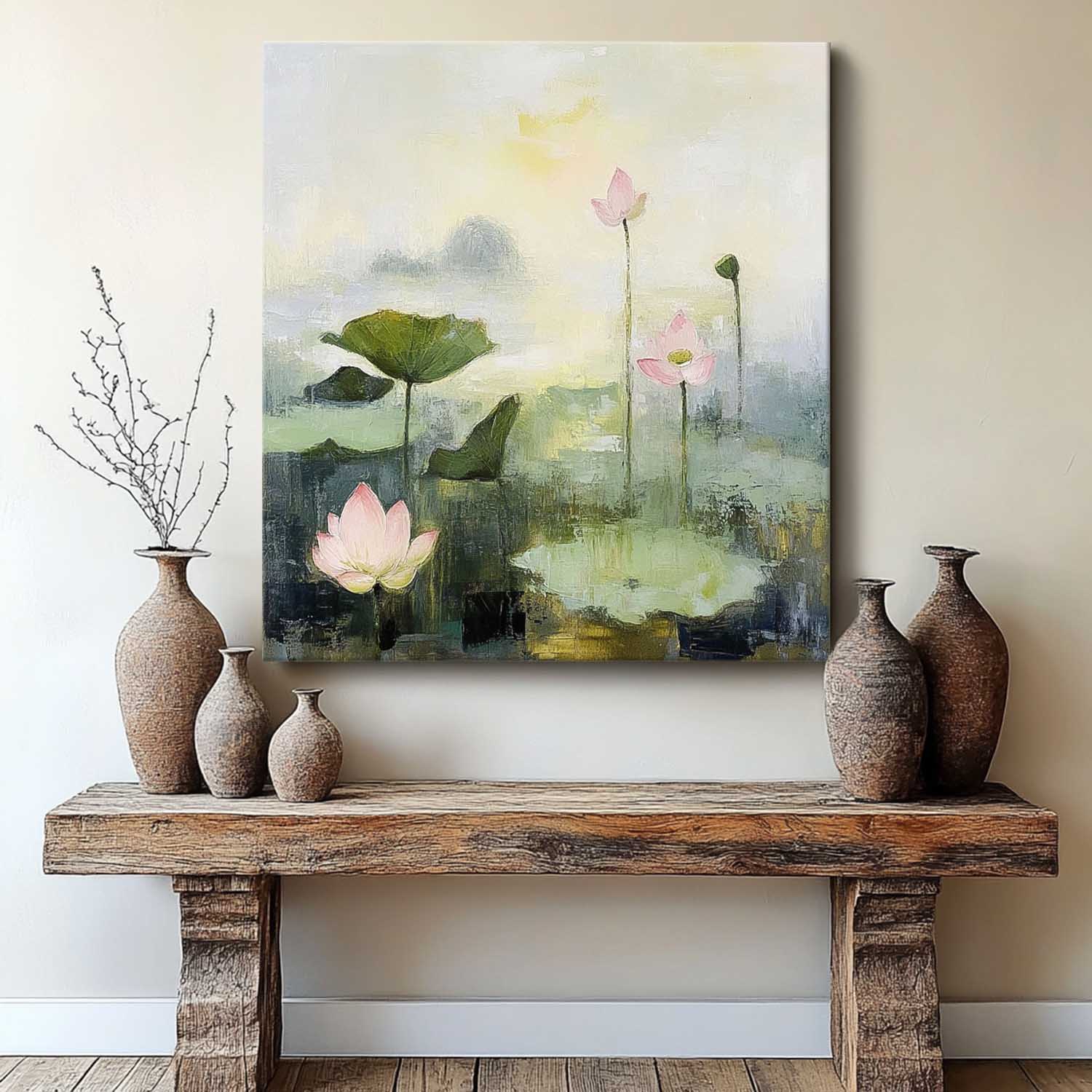 Large Handmade Wall Art Original Abstract Lotus Artwork Floral Texture Canvas Painting For Living Room