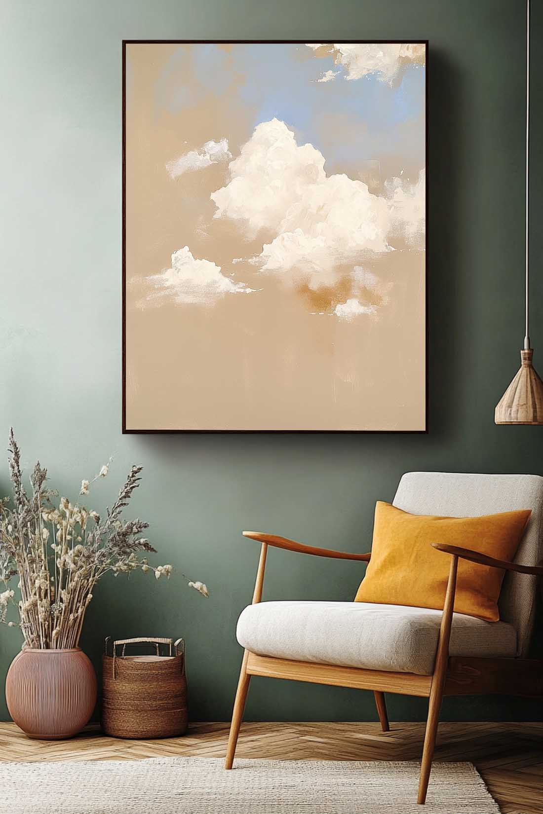 Large Cloud Painting On Canvas Abstract Cloud Oil Painting Warm Color Cloudiness Texture Framed Artwork