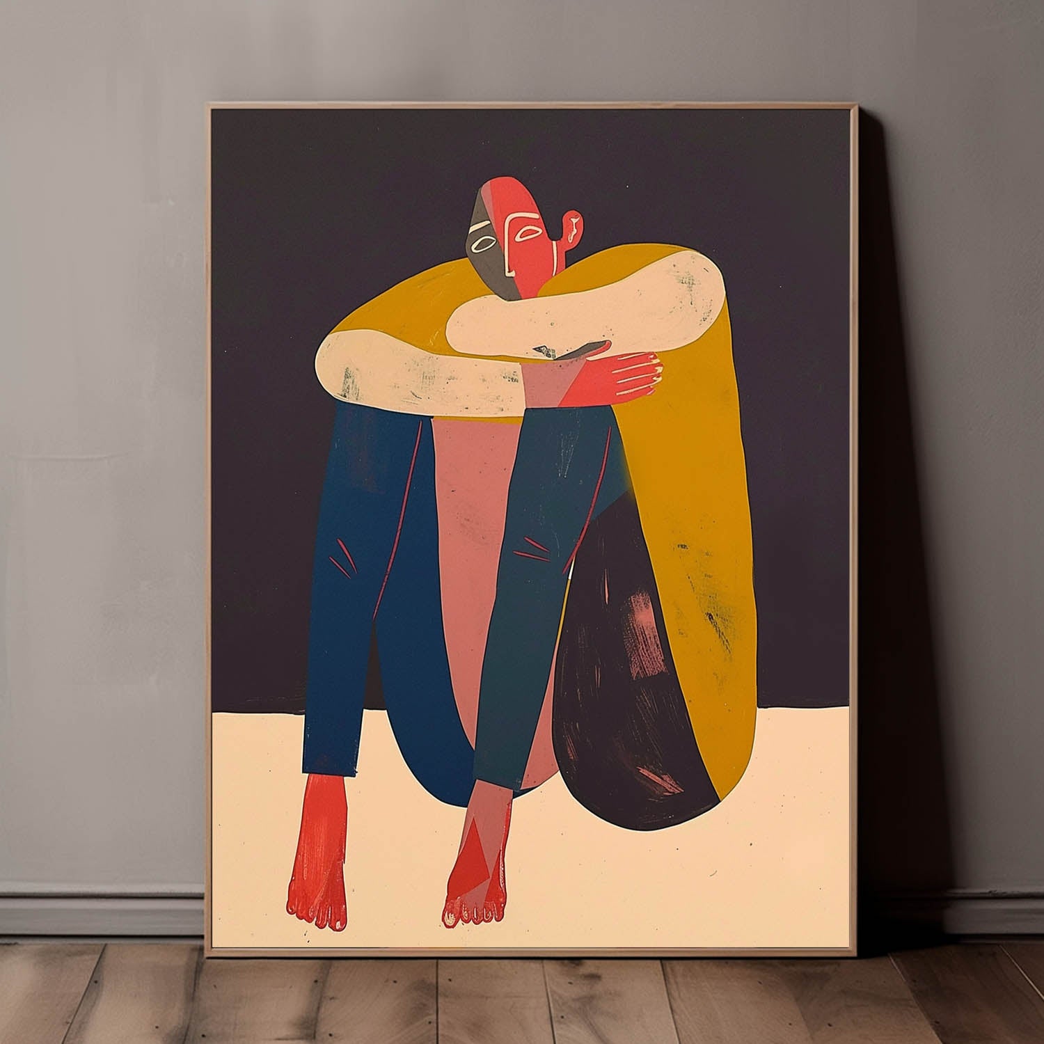Large Figure Painting Warm Color Abstract Artwork Original Funny Niche Body Wall Art Home Decor