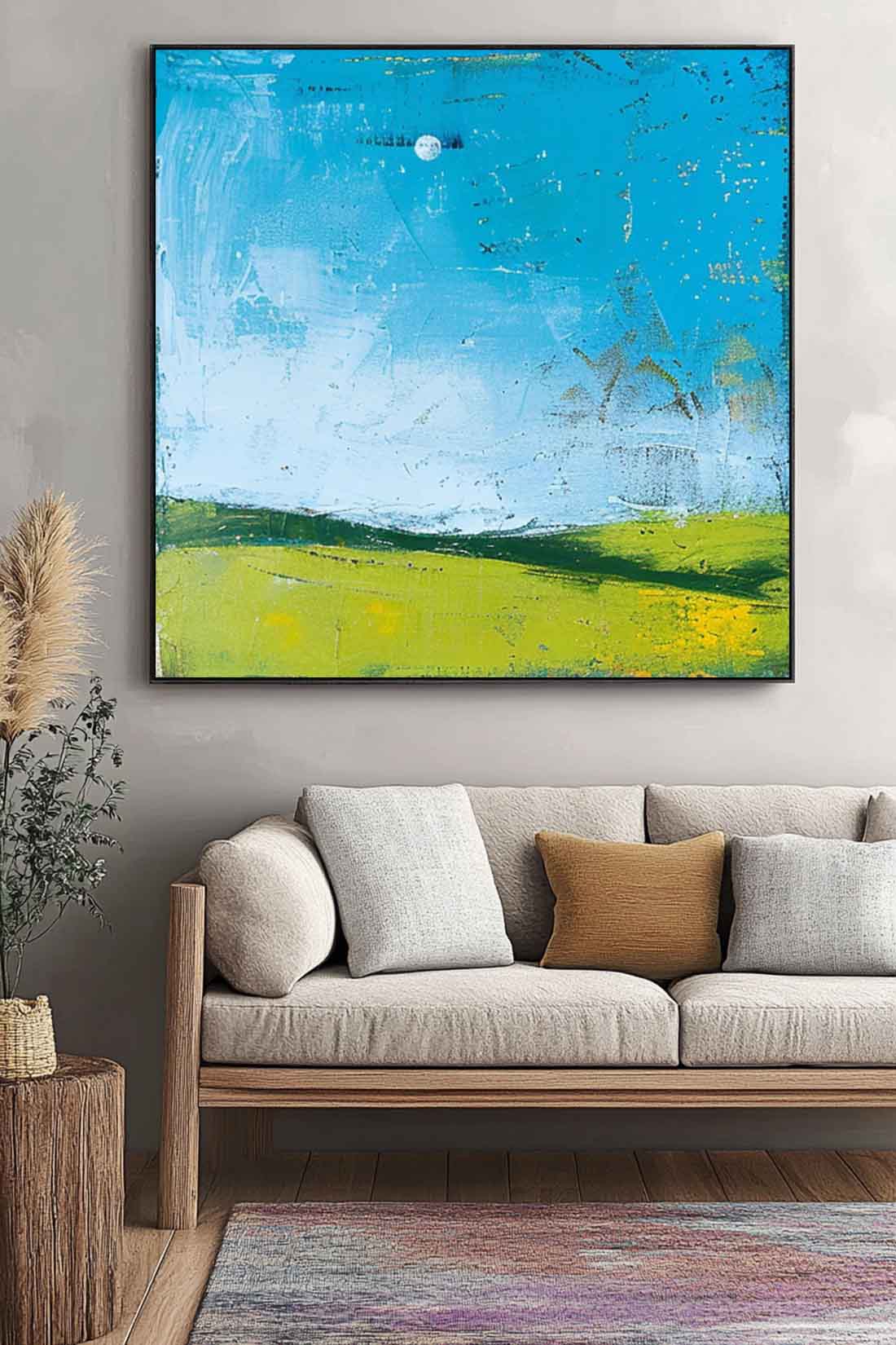 Square Modern Nature Art Large Abstract Green Field Oil Painting On Canvas Original Wall Art Home Decor