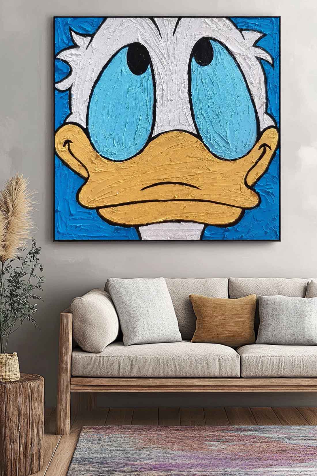 Original Graffiti Disney Characters Painting Canvas Square Donald Duck Abstract Wall Art Large Artwork