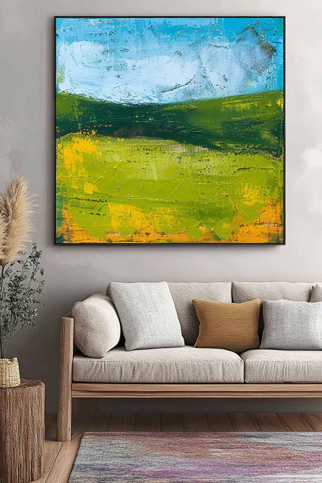 Large Abstract Green Field Oil Painting On Canvas Modern Nature Art Original Wall Art Home Decor