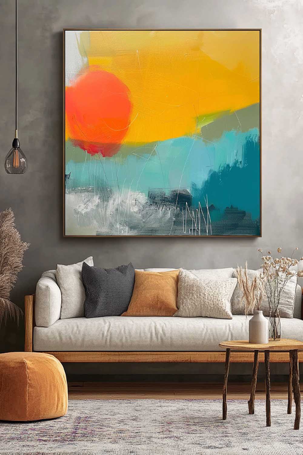 Modern Bright Color Abstract Acrylic painting Graffiti Oil Painting Canvas Original Sunset Artwork