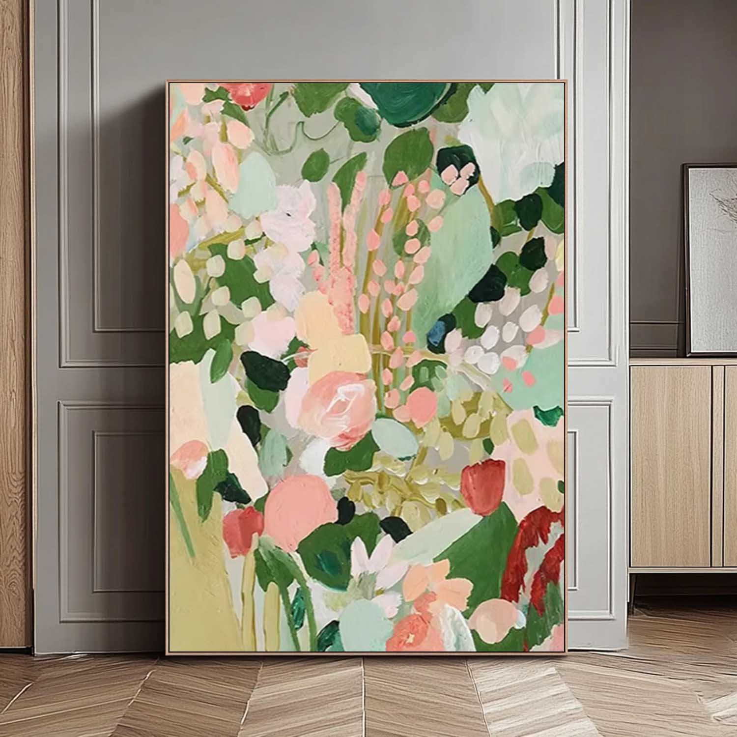Original Abstract Floral Painting Green Flowers Acrylic Painting Canvas Large Textured Art For Living Room
